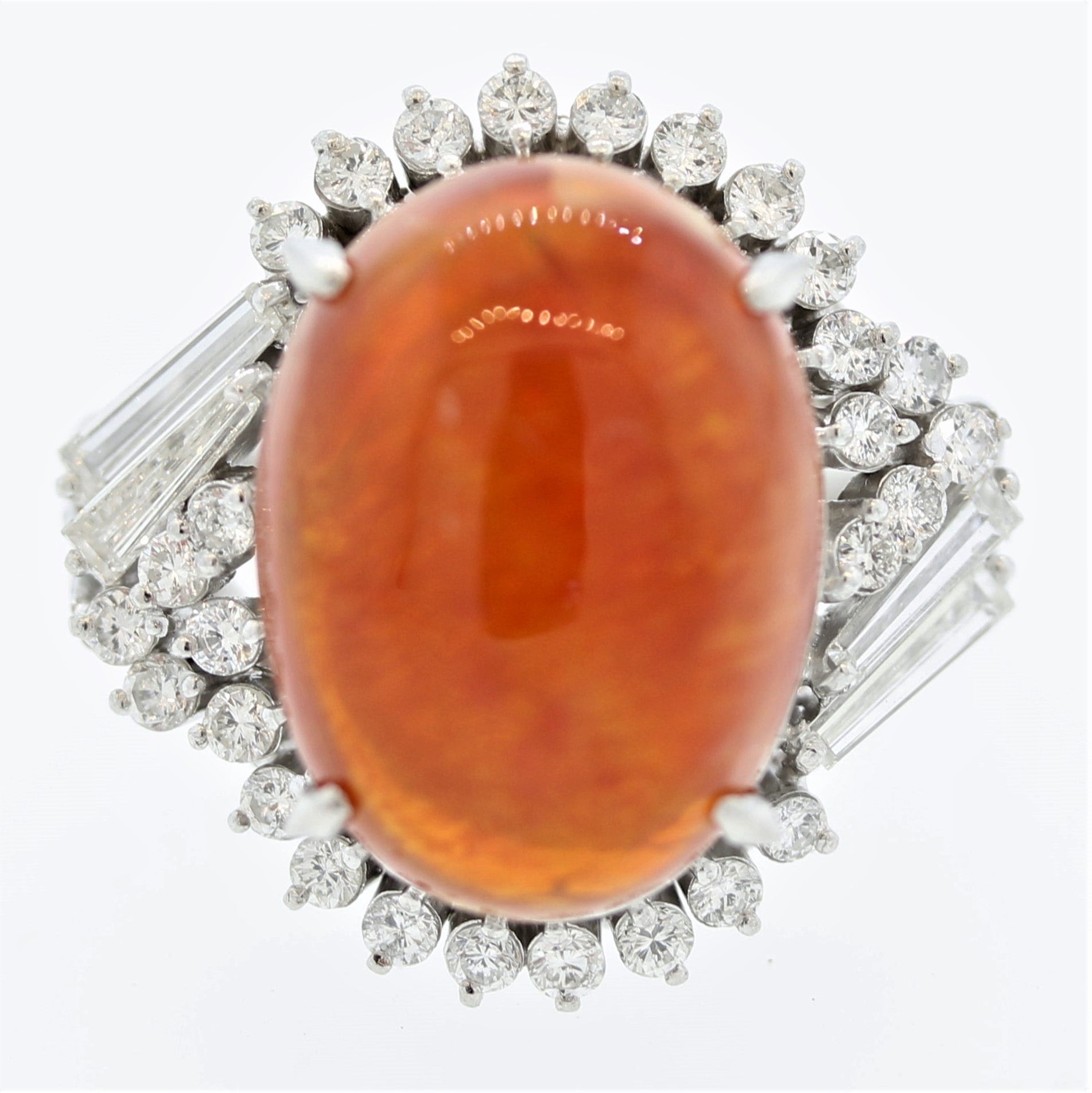 Fine Fire Opal Diamond Platinum Cocktail Ring