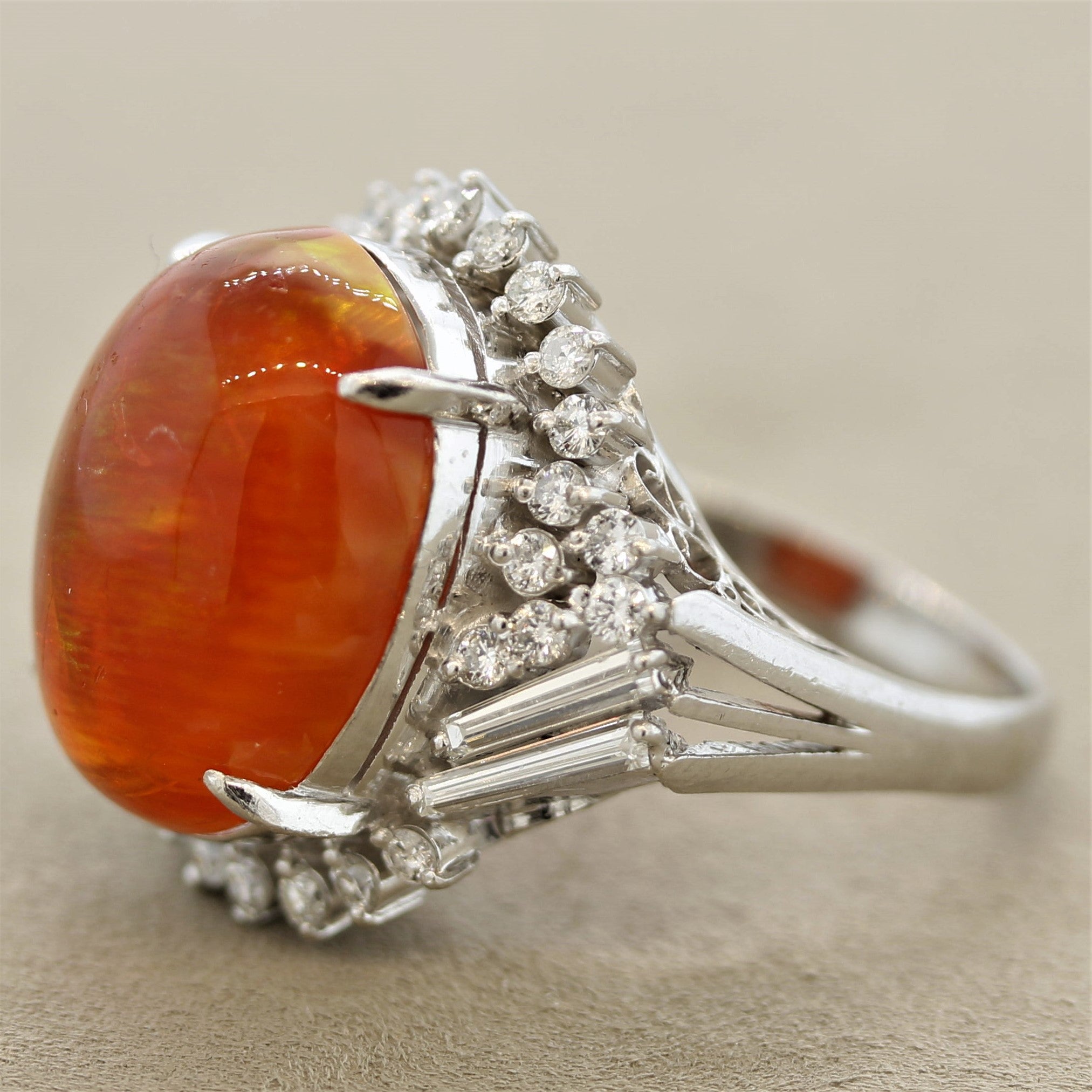 Fine Fire Opal Diamond Platinum Cocktail Ring