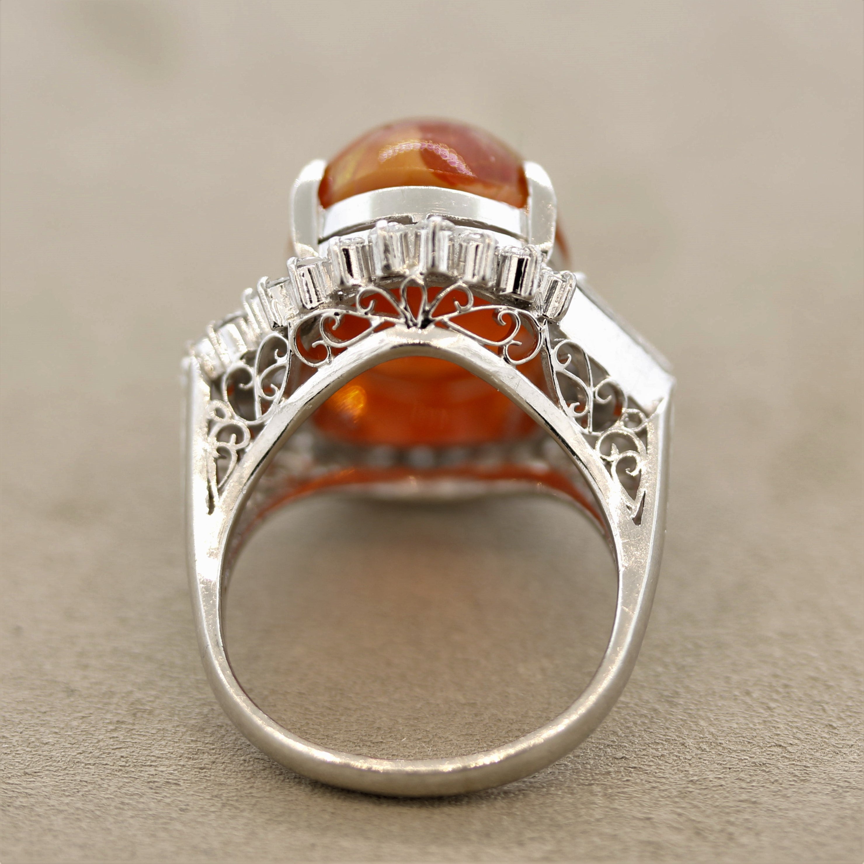 Fine Fire Opal Diamond Platinum Cocktail Ring