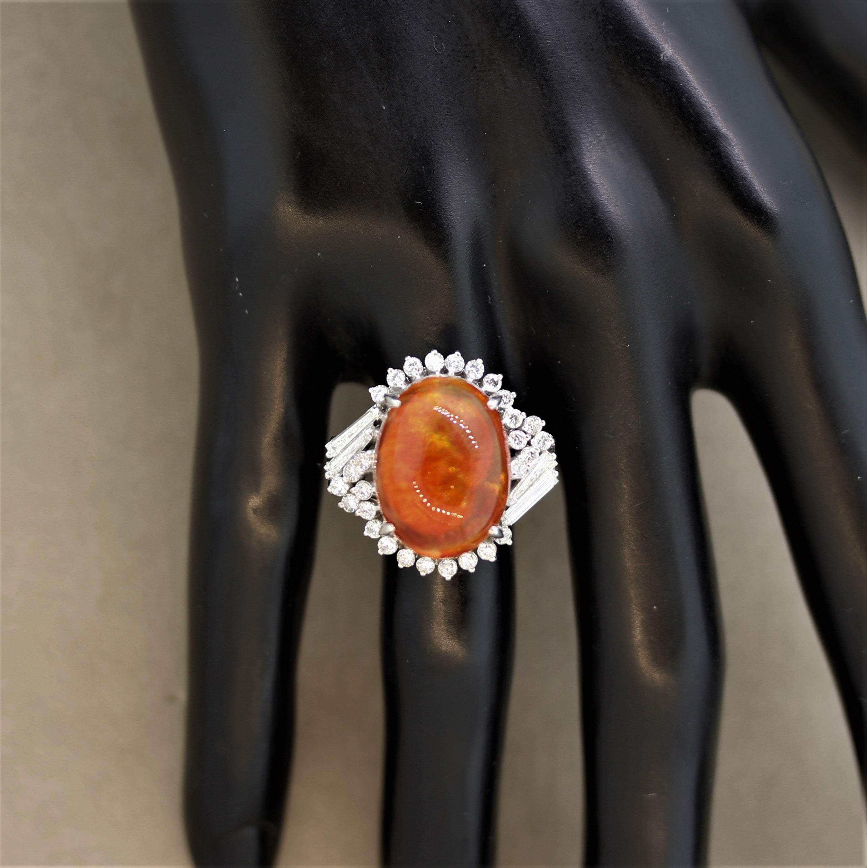 Fine Fire Opal Diamond Platinum Cocktail Ring