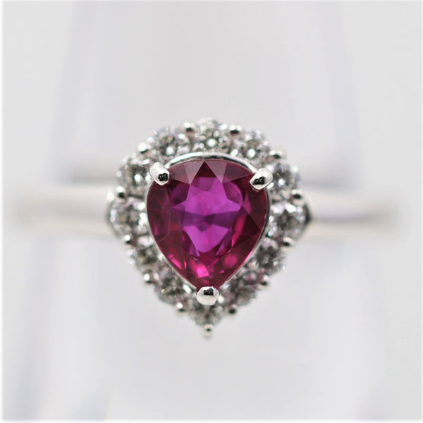 Classic Burmese Ruby Diamond Platinum Ring, GIA Certified