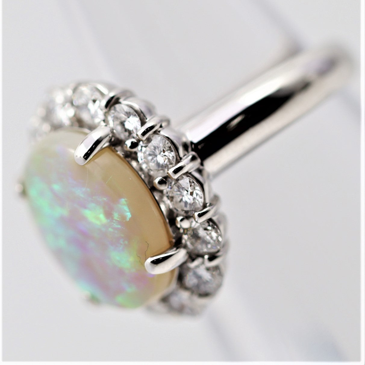 Australian Opal Diamond Halo Platinum Ring