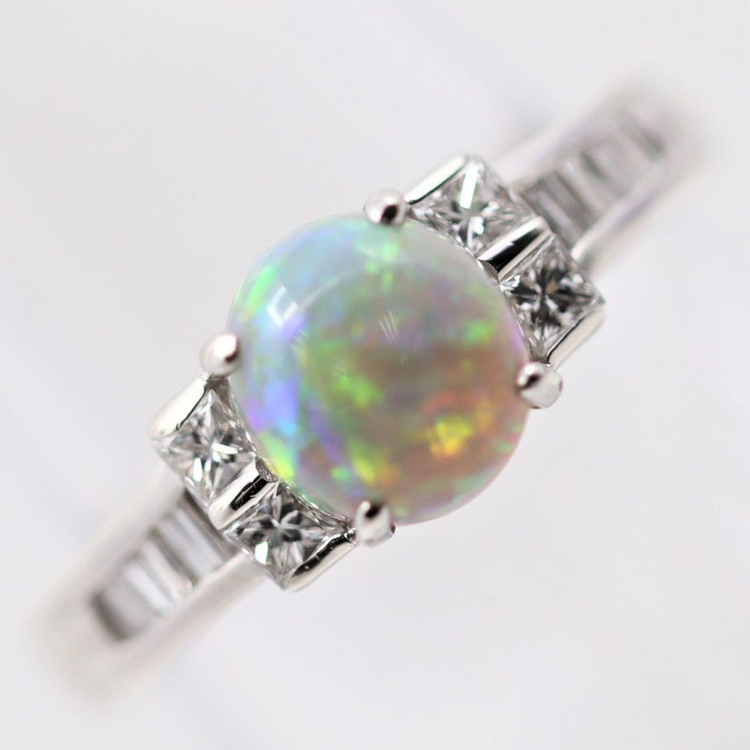 Fine Australian Opal Diamond Platinum Ring