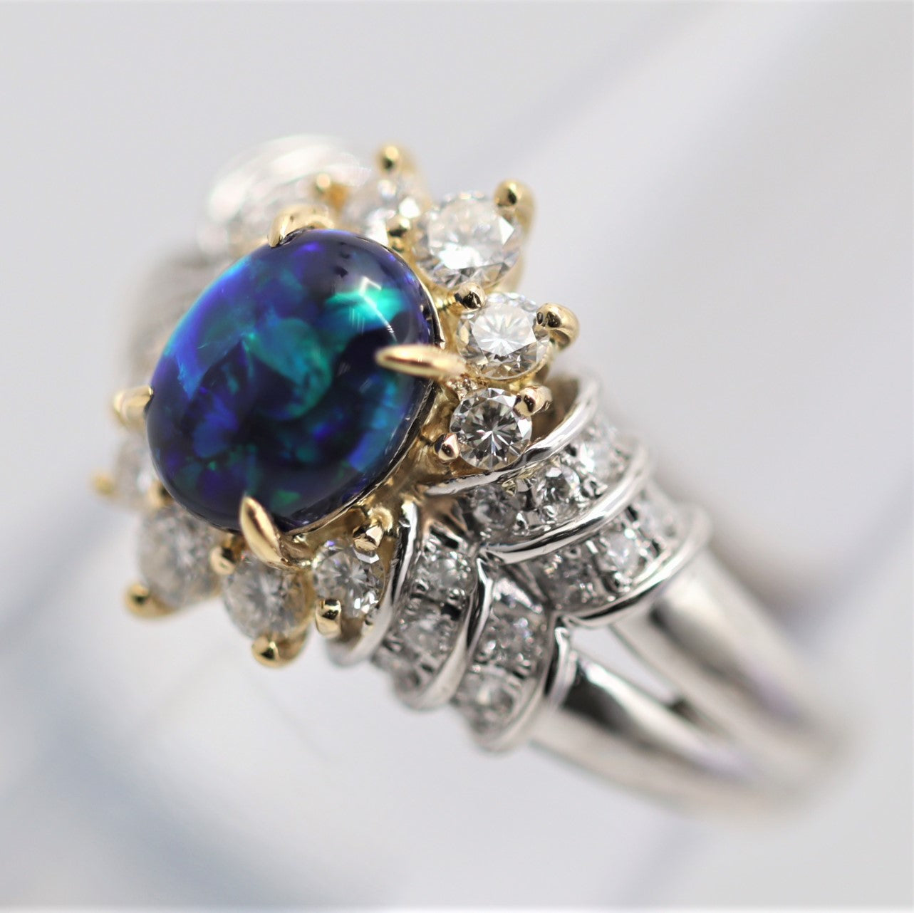 Australian Black Opal Diamond Gold Platinum Ring