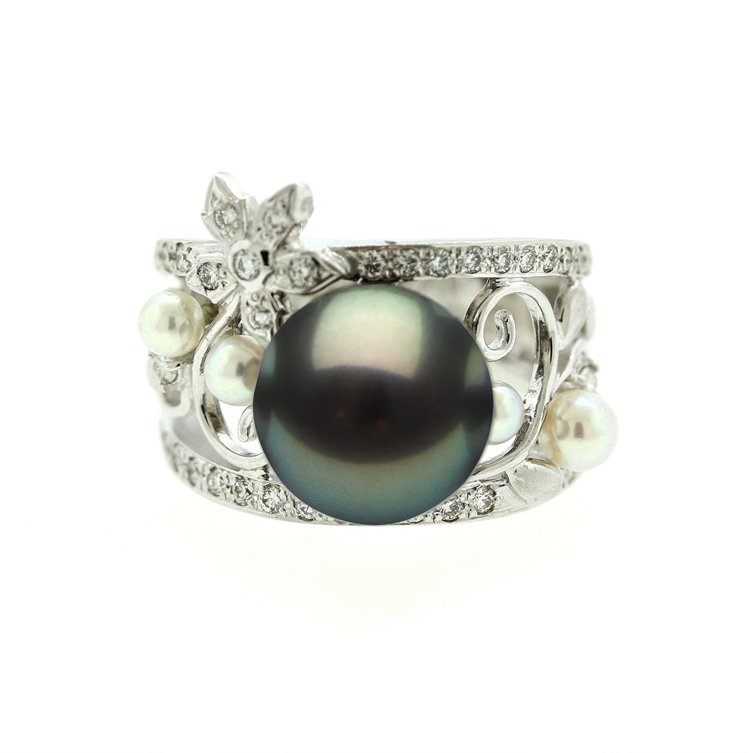 Tahitian & Akoya Pearl Diamond Gold Ring