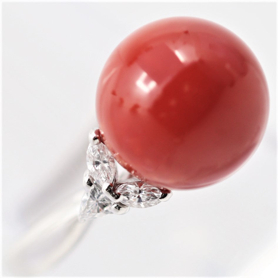 Ox Blood Coral Diamond Platinum Ring