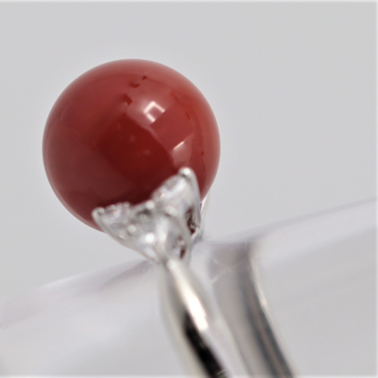 Ox Blood Coral Diamond Platinum Ring