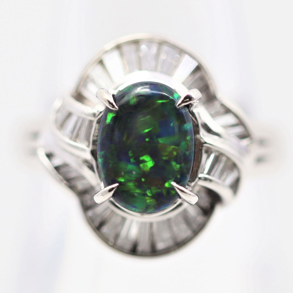 Australian Black Opal Diamond Platinum Ring