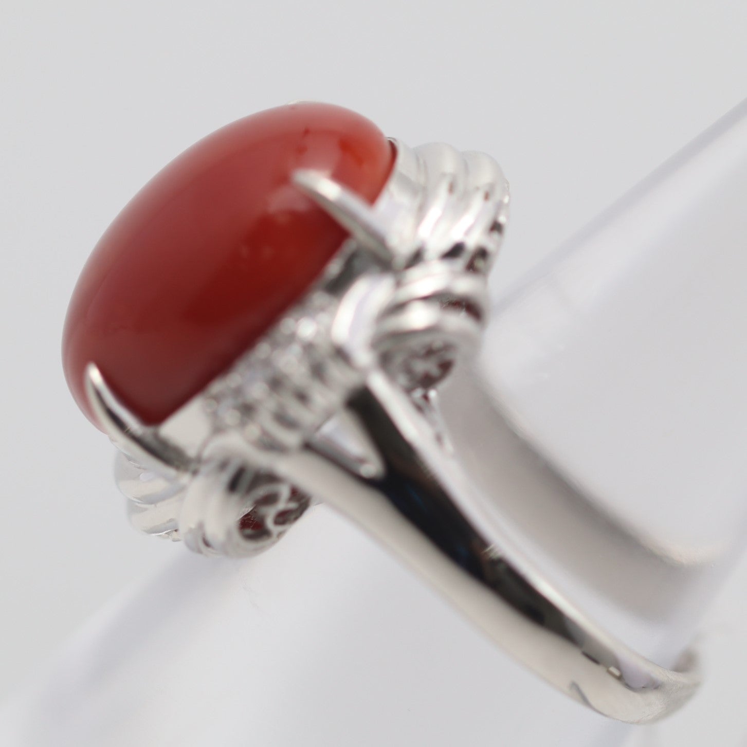 Coral Diamond Platinum Ring