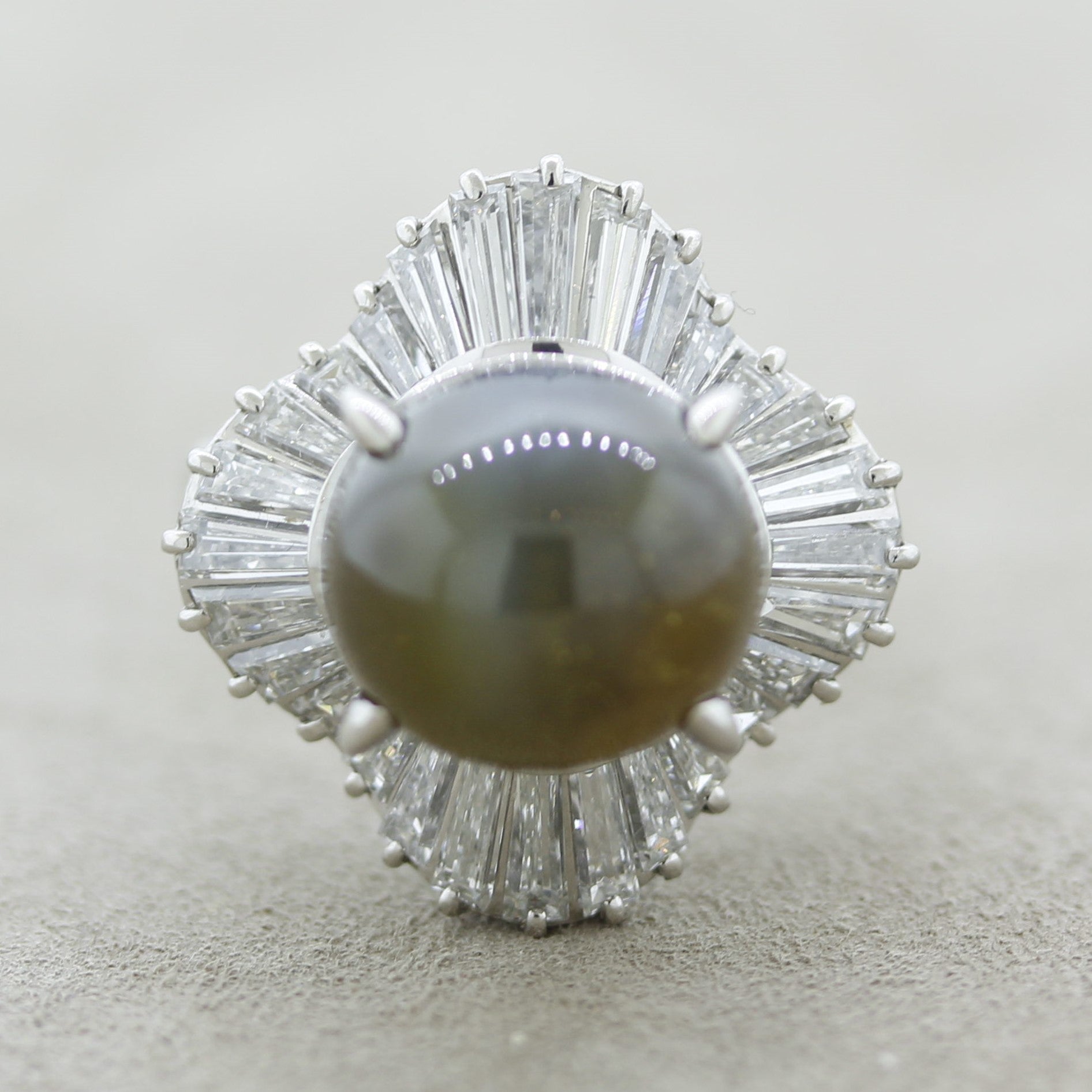 Cats Eye Chrysoberyl Diamond Platinum Ballerina Ring