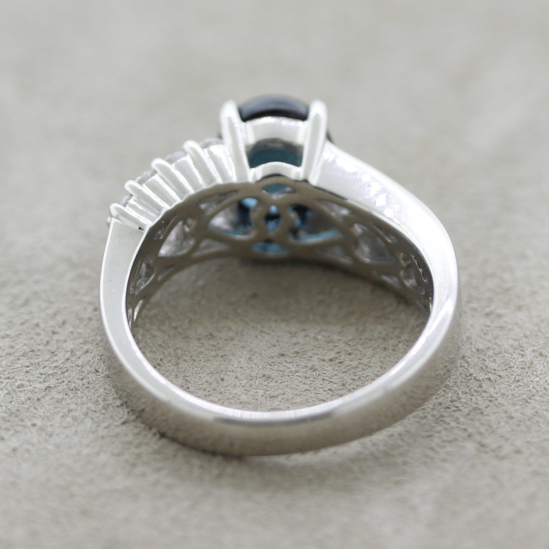 Blue Tourmaline Diamond Platinum Ring