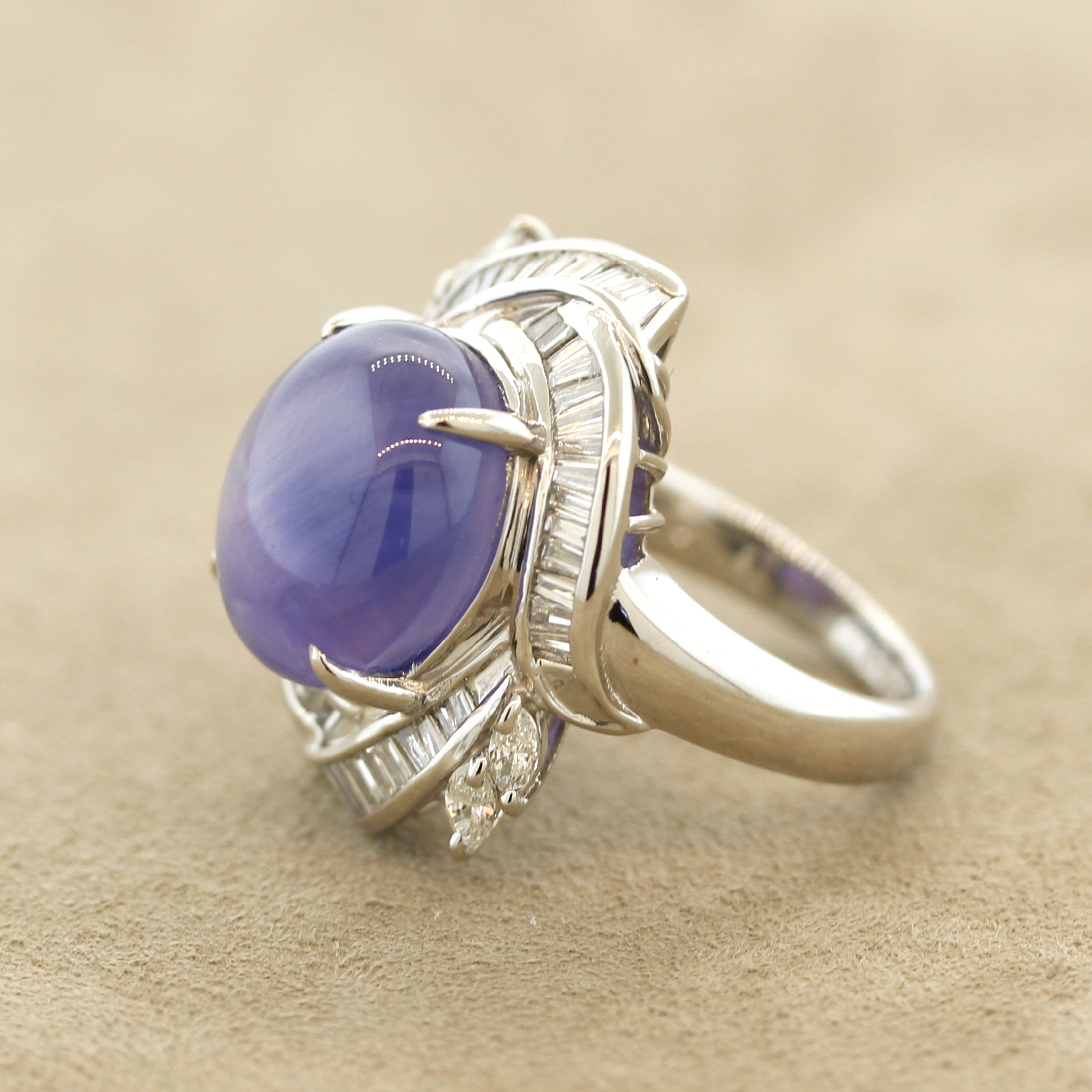 Star Sapphire Diamond Platinum Ring