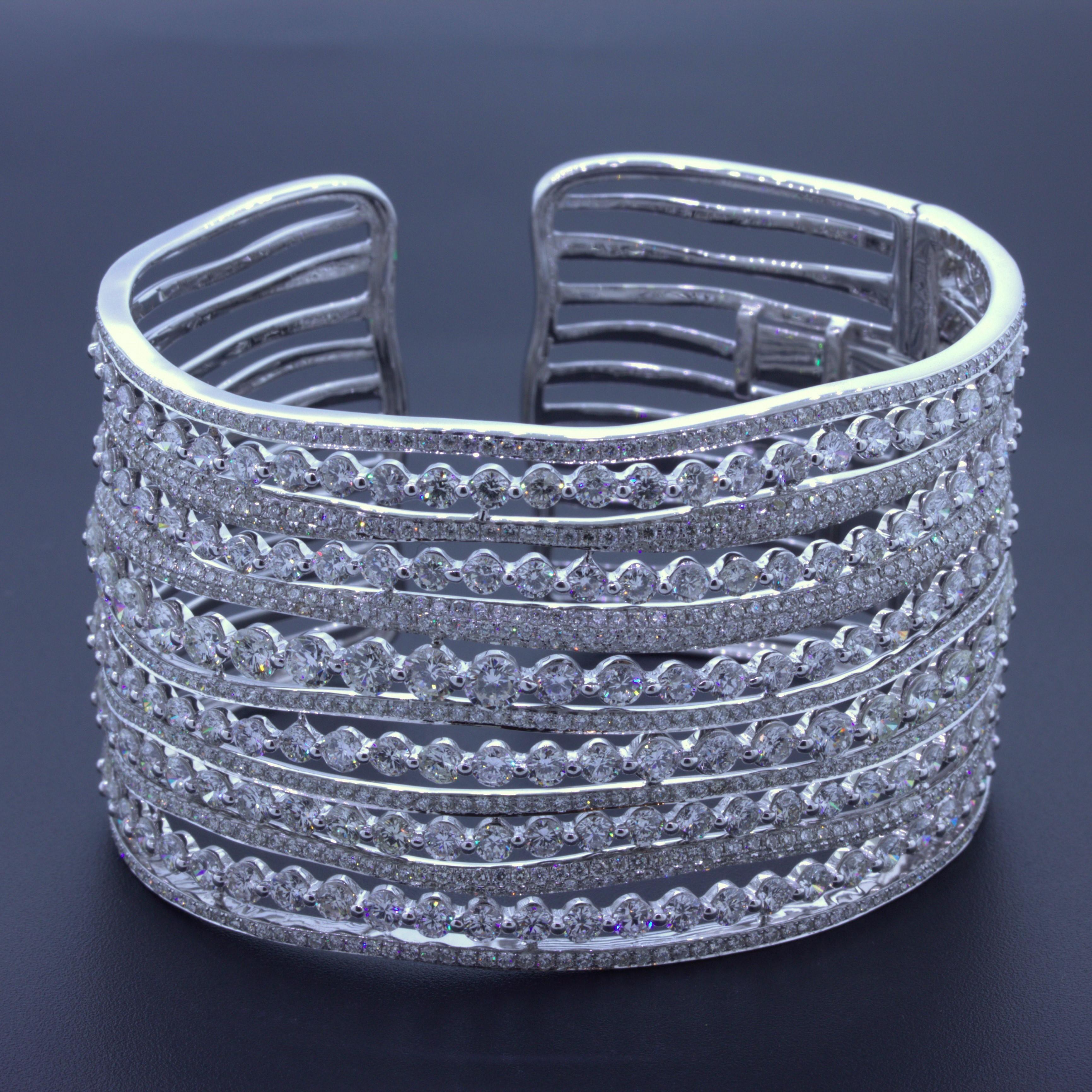 32.76 Carat Diamond 18k White Gold Cuff Bracelet