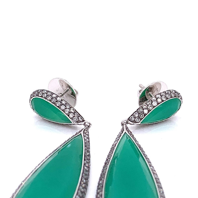 Chrysoprase Chalcedony Diamond Gold Drop Earrings