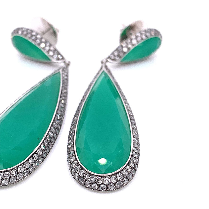 Chrysoprase Chalcedony Diamond Gold Drop Earrings