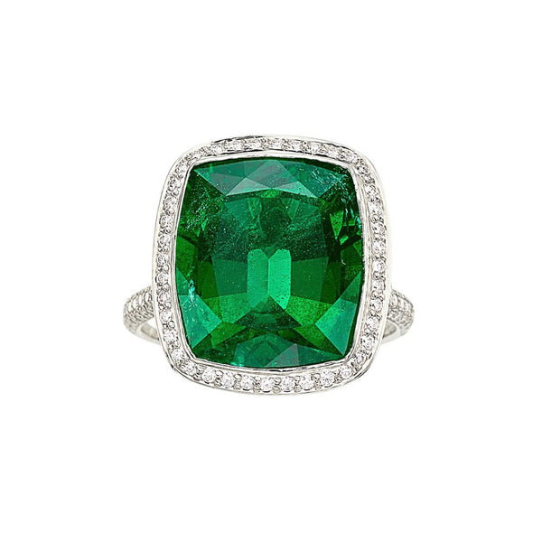 Exceptional Tiffany & Company Emerald Diamond Platinum Cocktail Ring