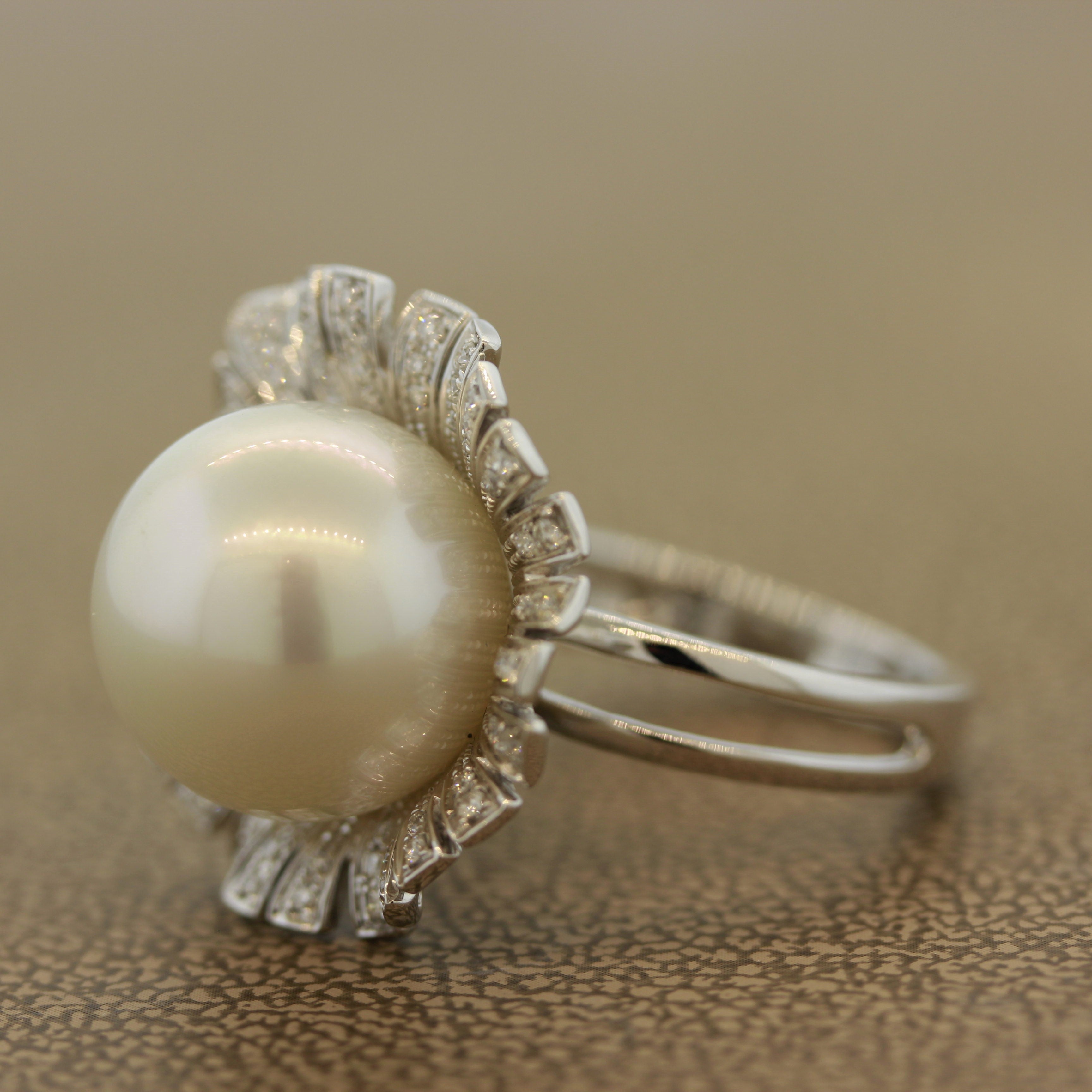 South Sea Cultured Pearl Diamond Gold Blossom Ring