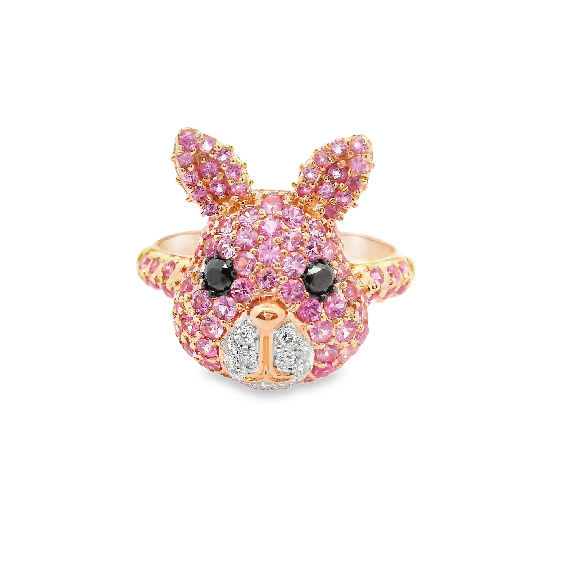 Pink Sapphire & Diamond 18k Rose Gold Bunny Rabbit Ring