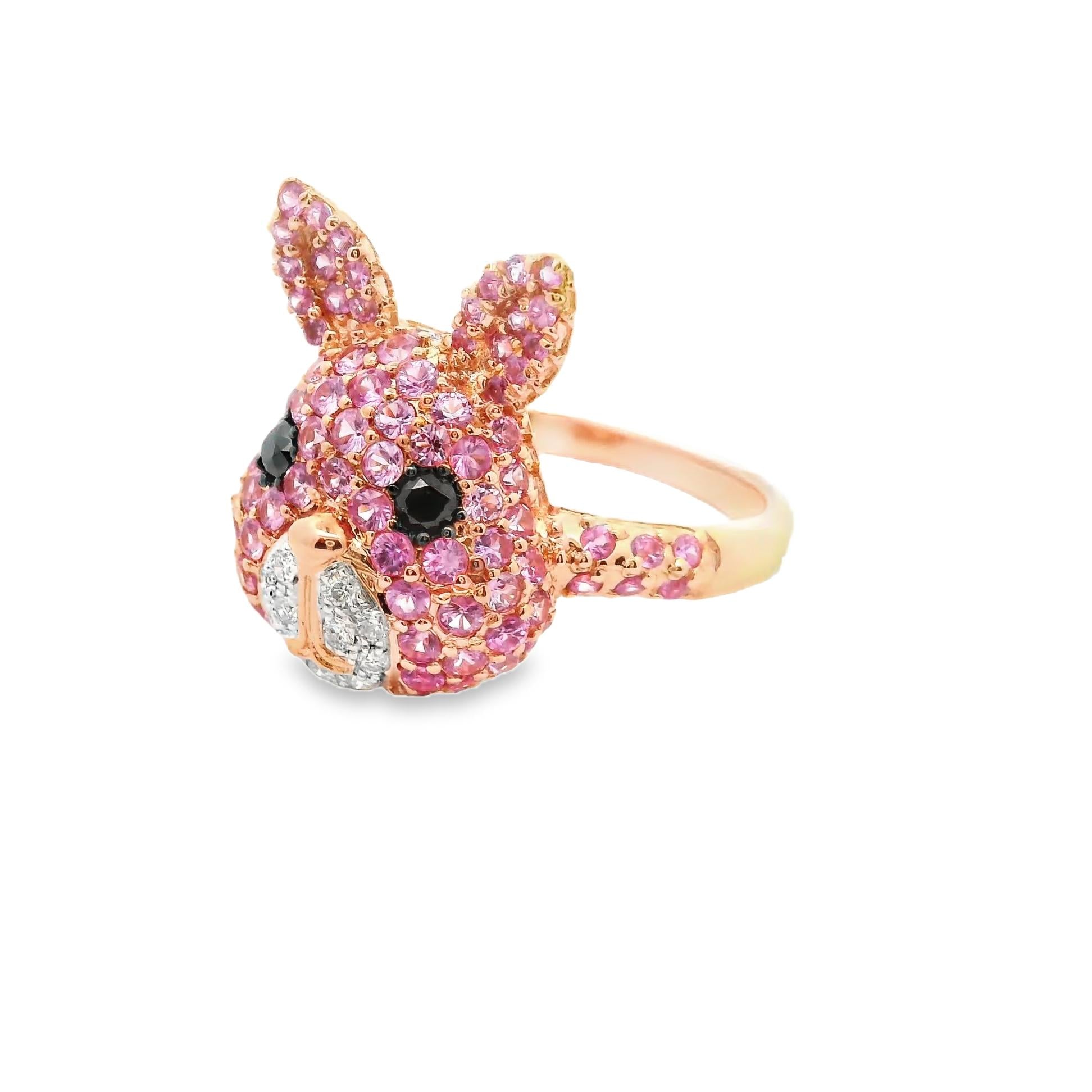 Pink Sapphire & Diamond 18k Rose Gold Bunny Rabbit Ring