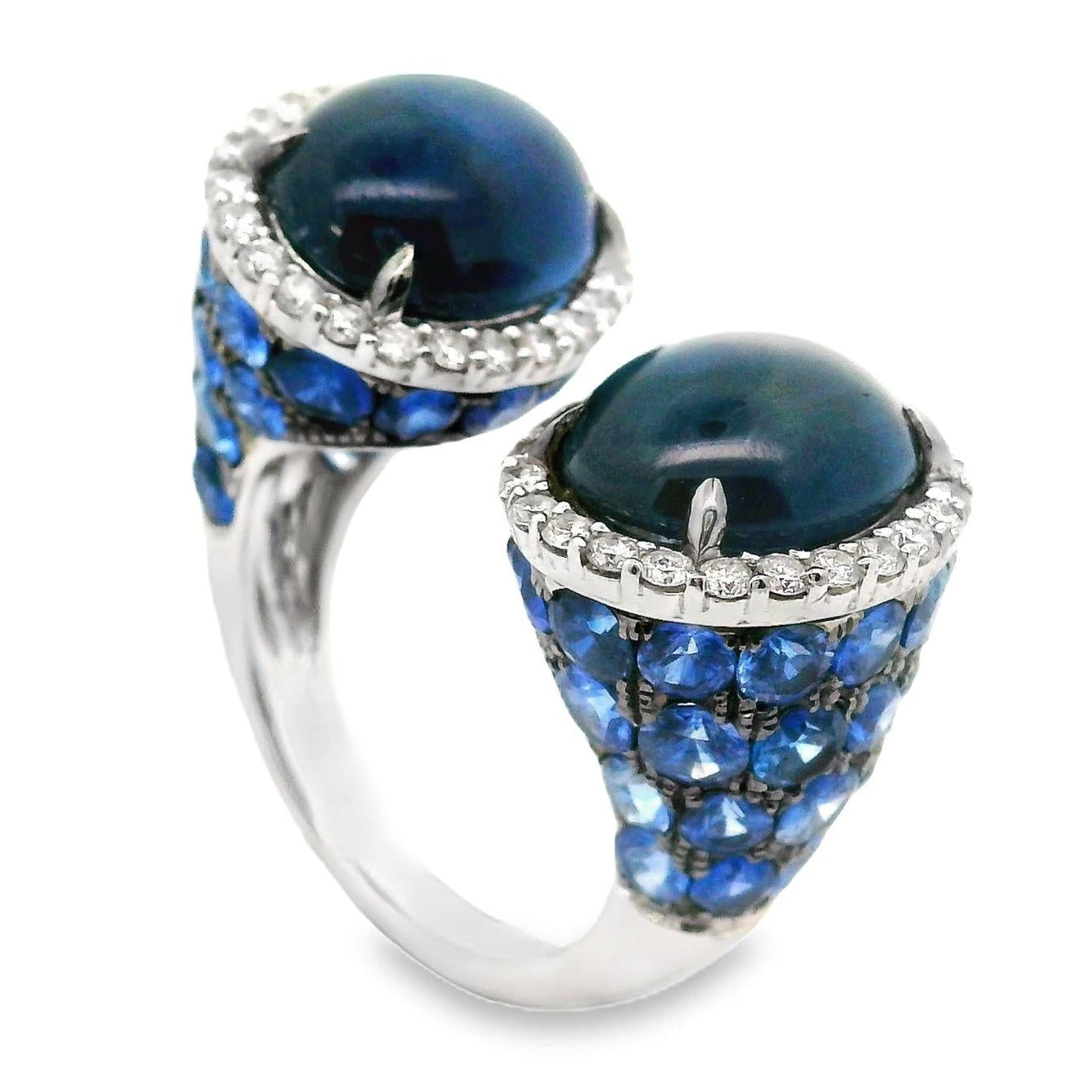 Sapphire Diamond 18k White Gold Open Ring