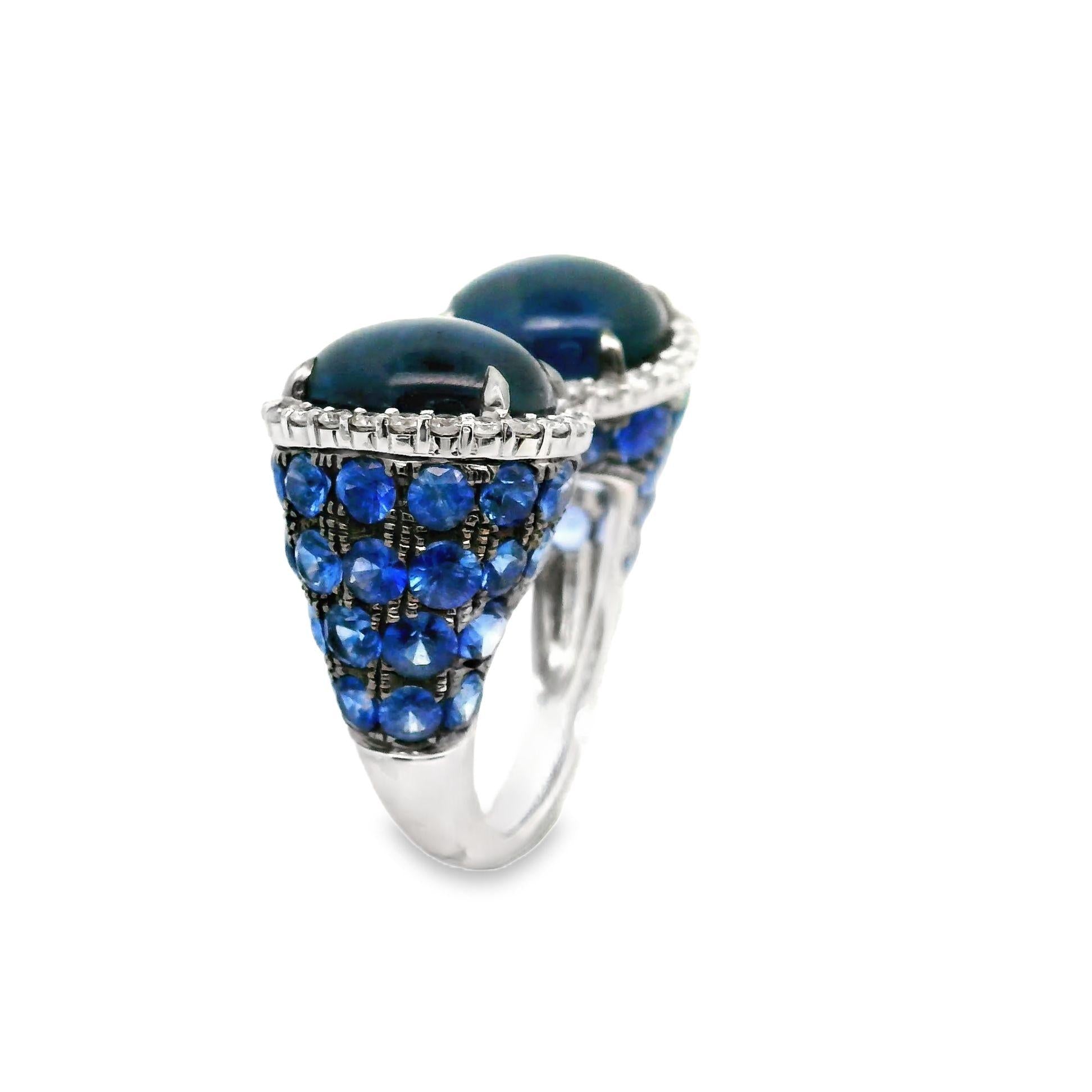 Sapphire Diamond 18k White Gold Open Ring