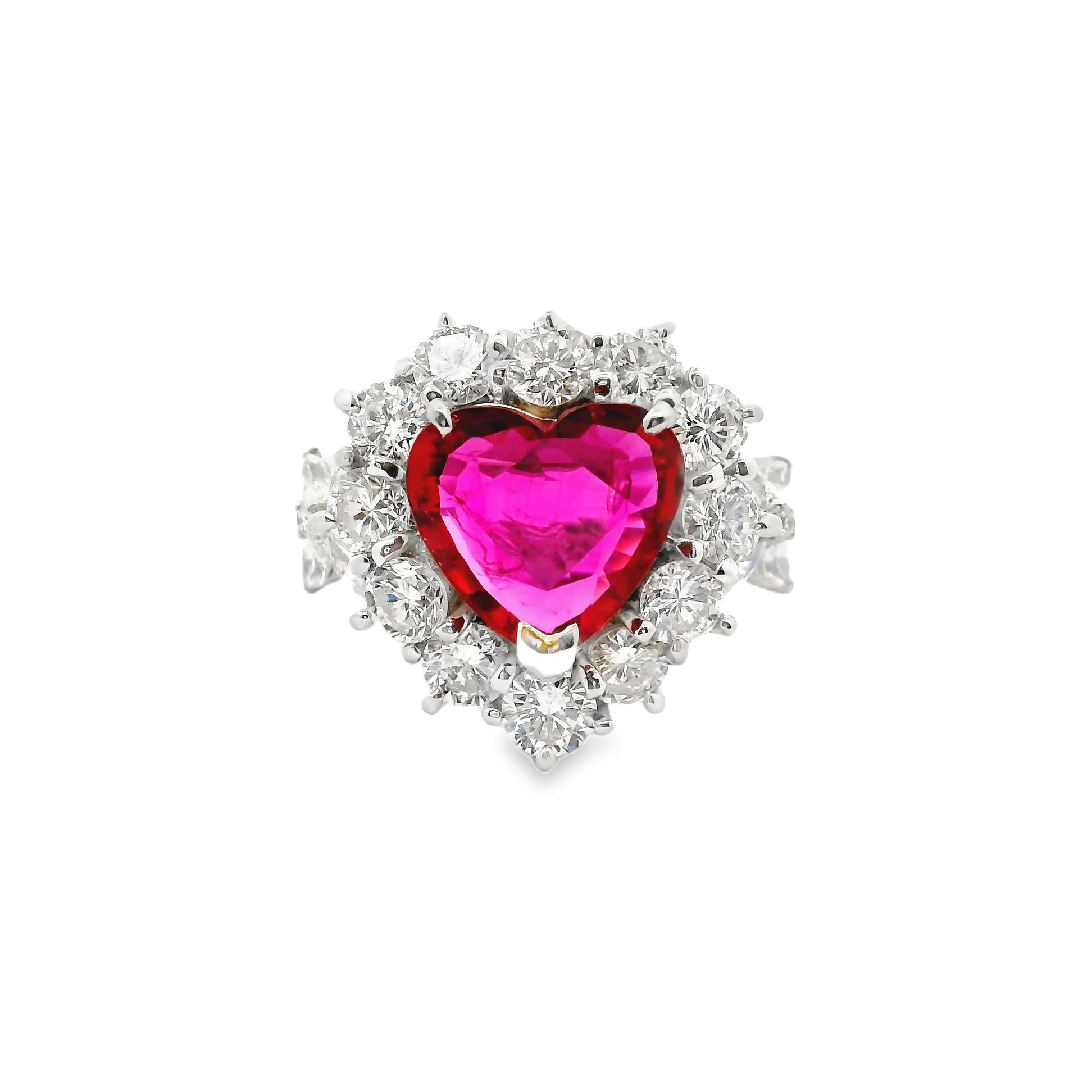 2.71 Carat Heart-Shape Ruby Diamond Halo Platinum Ring