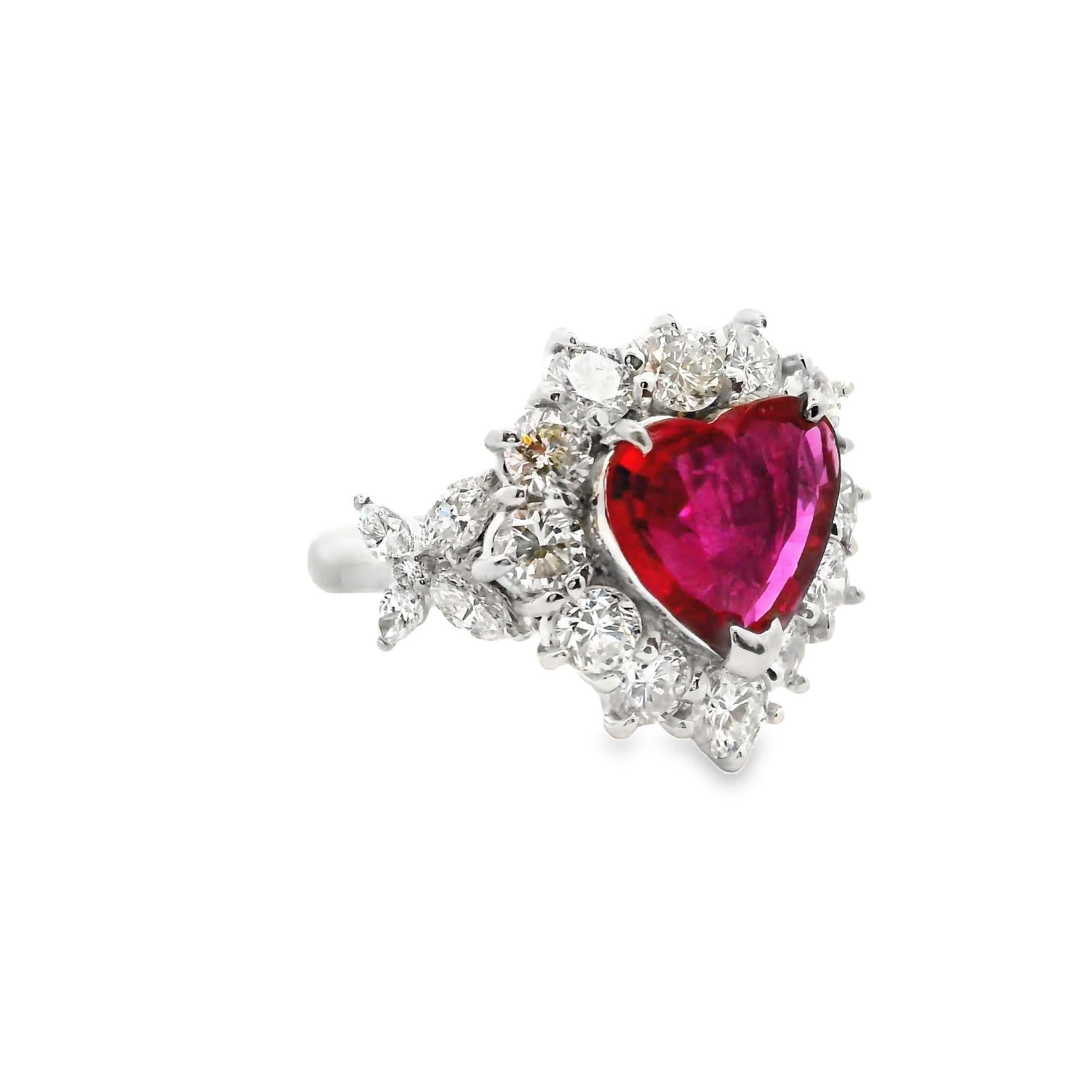 2.71 Carat Heart-Shape Ruby Diamond Halo Platinum Ring