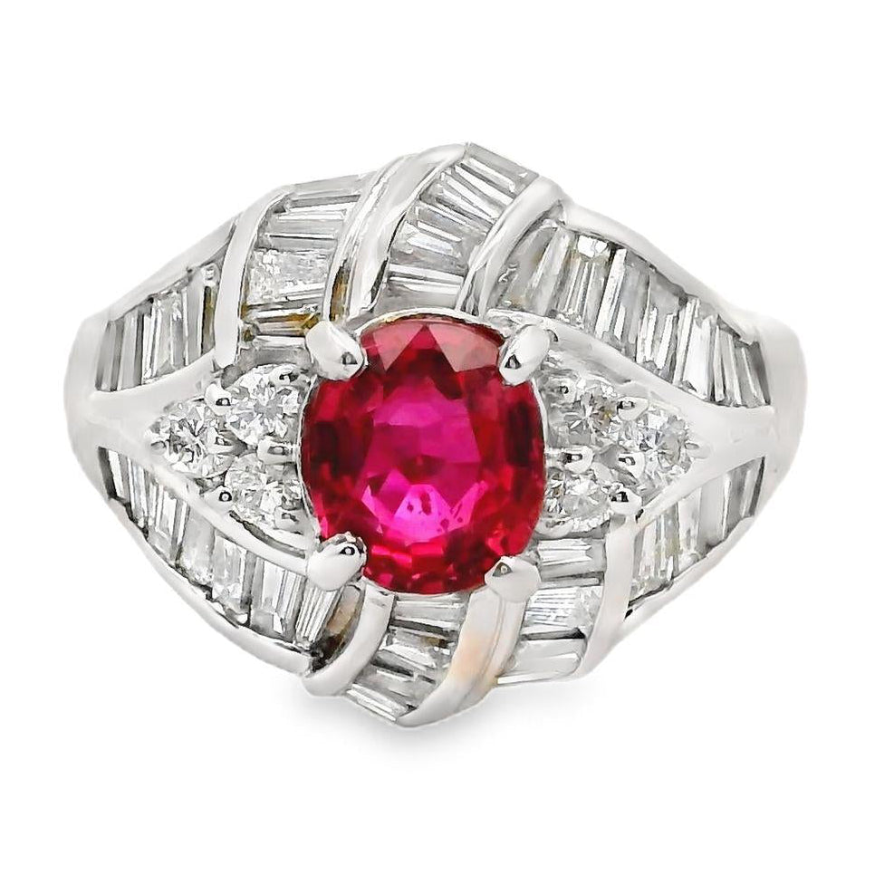 1.25 Carat No-Heat Ruby Diamond Platinum Ring, GIA Certified
