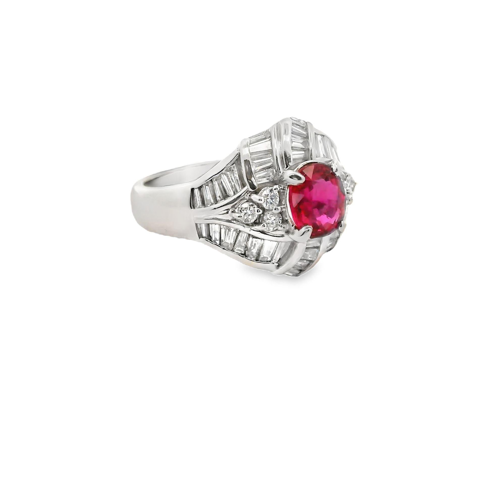 1.25 Carat No-Heat Ruby Diamond Platinum Ring, GIA Certified