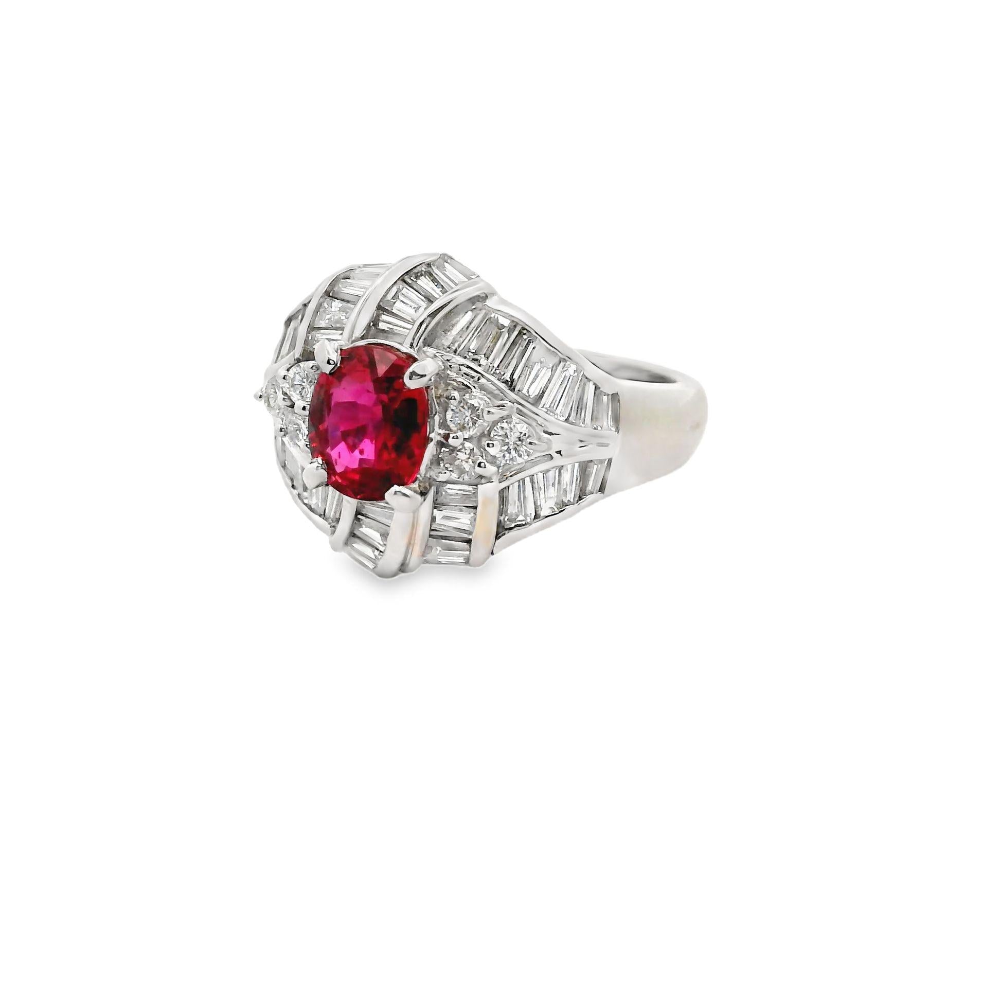 1.25 Carat No-Heat Ruby Diamond Platinum Ring, GIA Certified