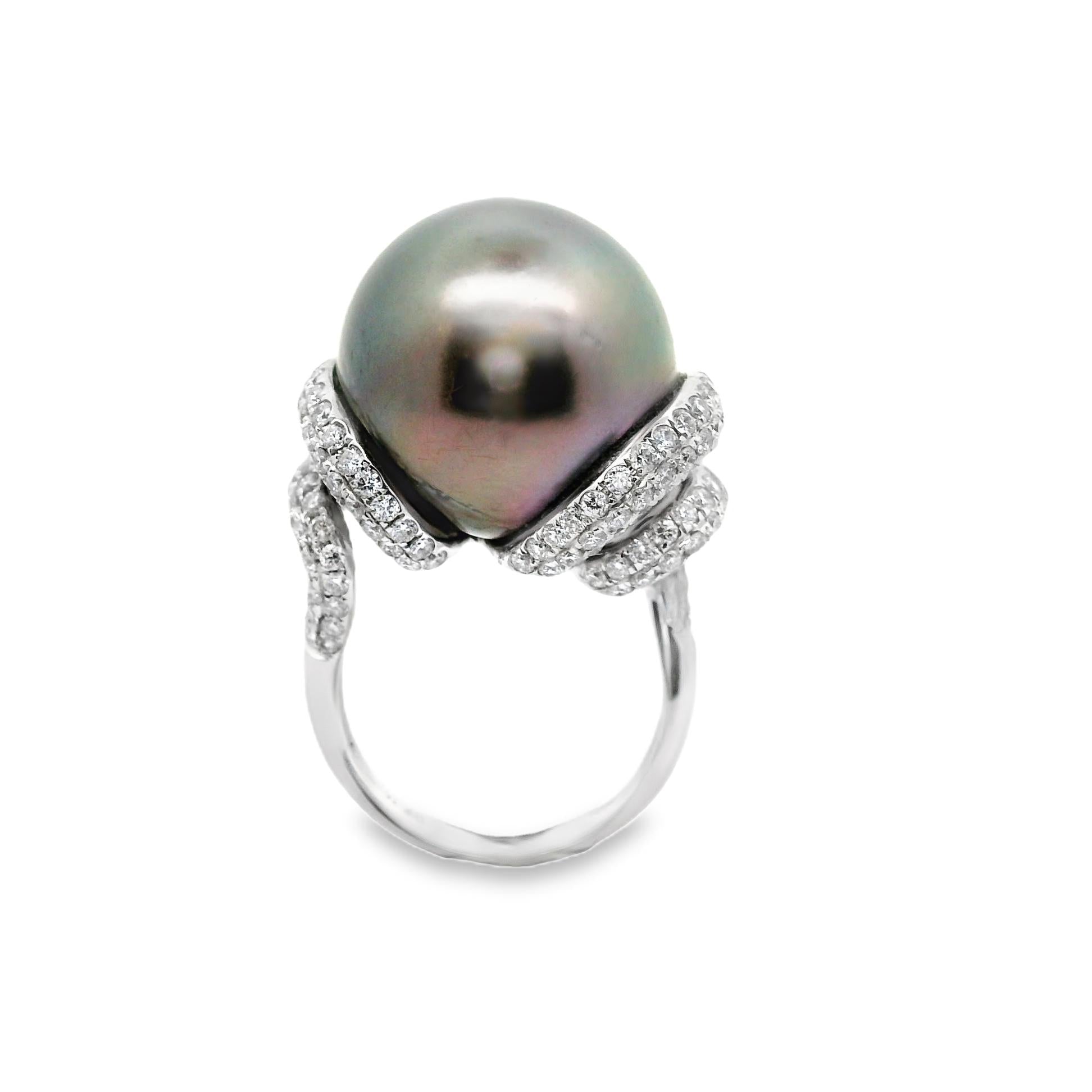 17mm Tahitian Pearl Diamond 18k White Gold Ring