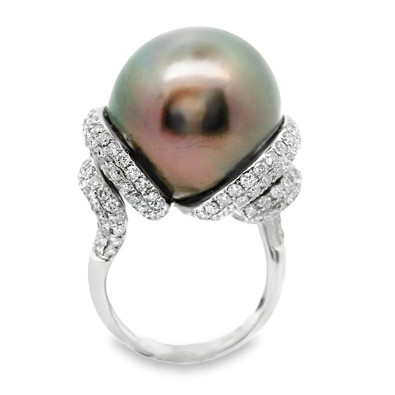 17mm Tahitian Pearl Diamond 18k White Gold Ring