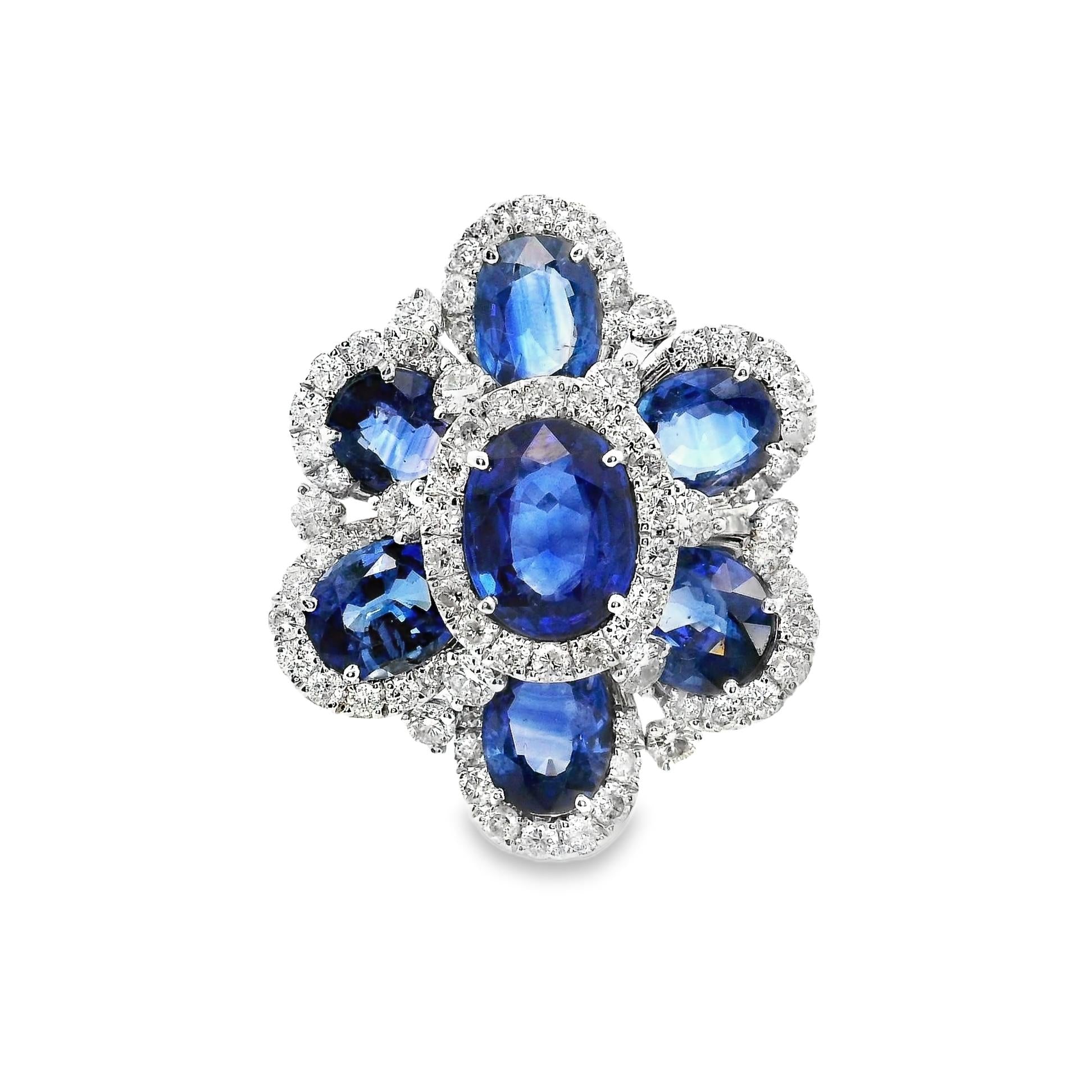 Sapphire Diamond 18k White Gold Flower Ring