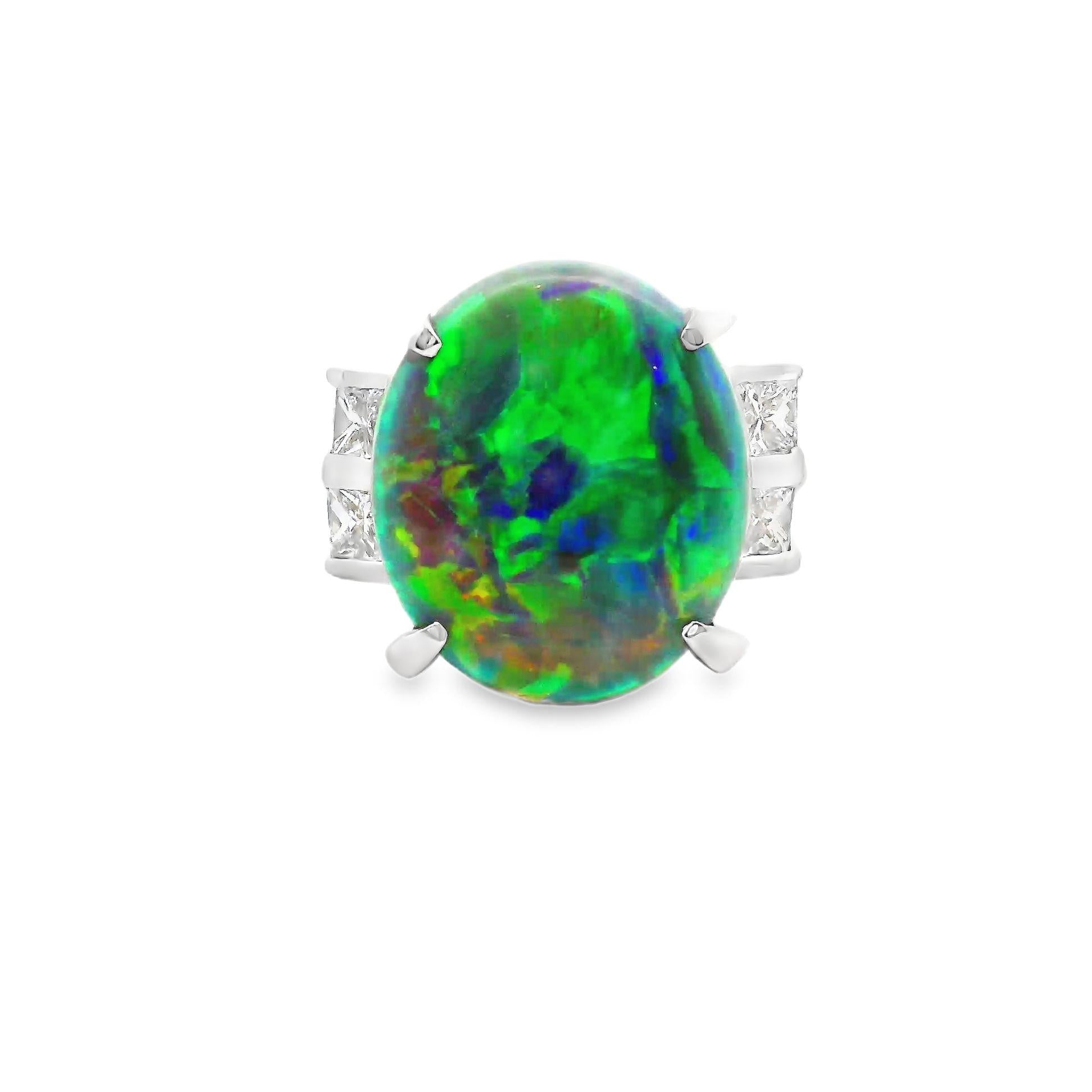 8.62 Carat Australian Opal Diamond Platinum Ring