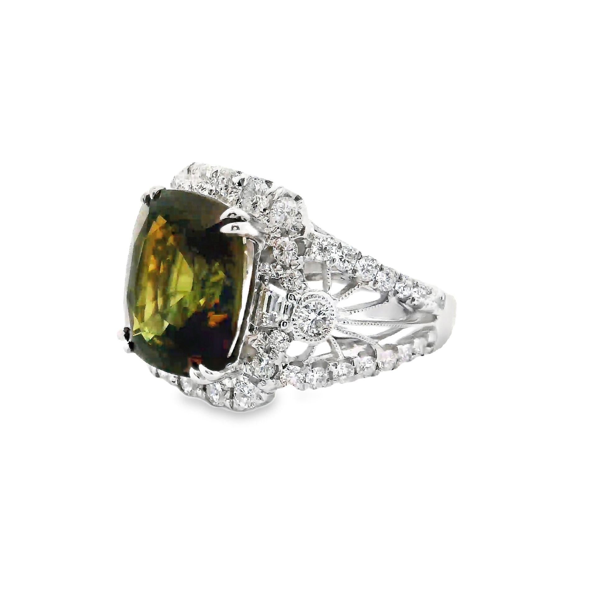 7.81 Carat Alexandrite Diamond 18k White Gold Ring, GIA Certified