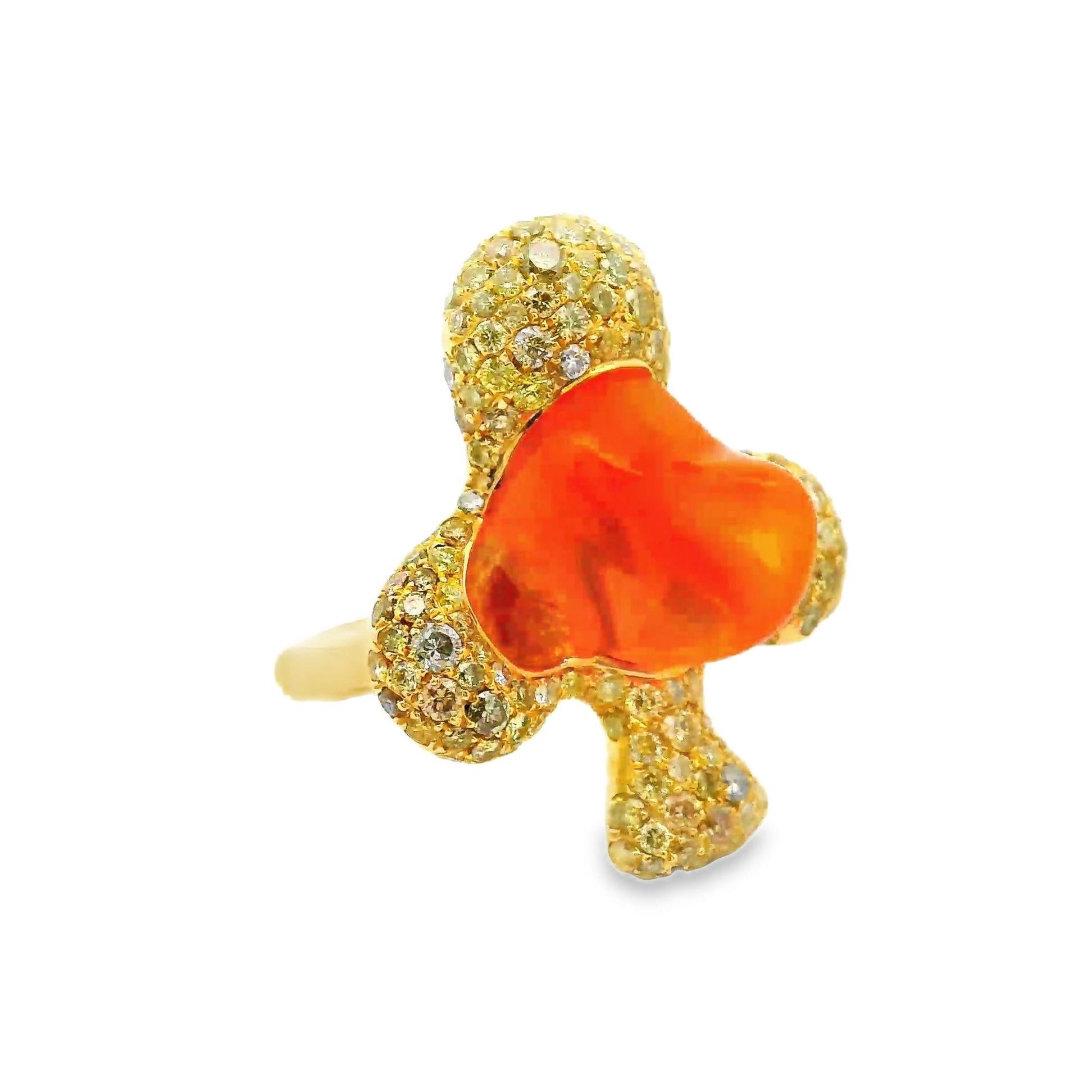 Modern Fire Opal Diamond 18k Yellow Gold “Ace” Ring