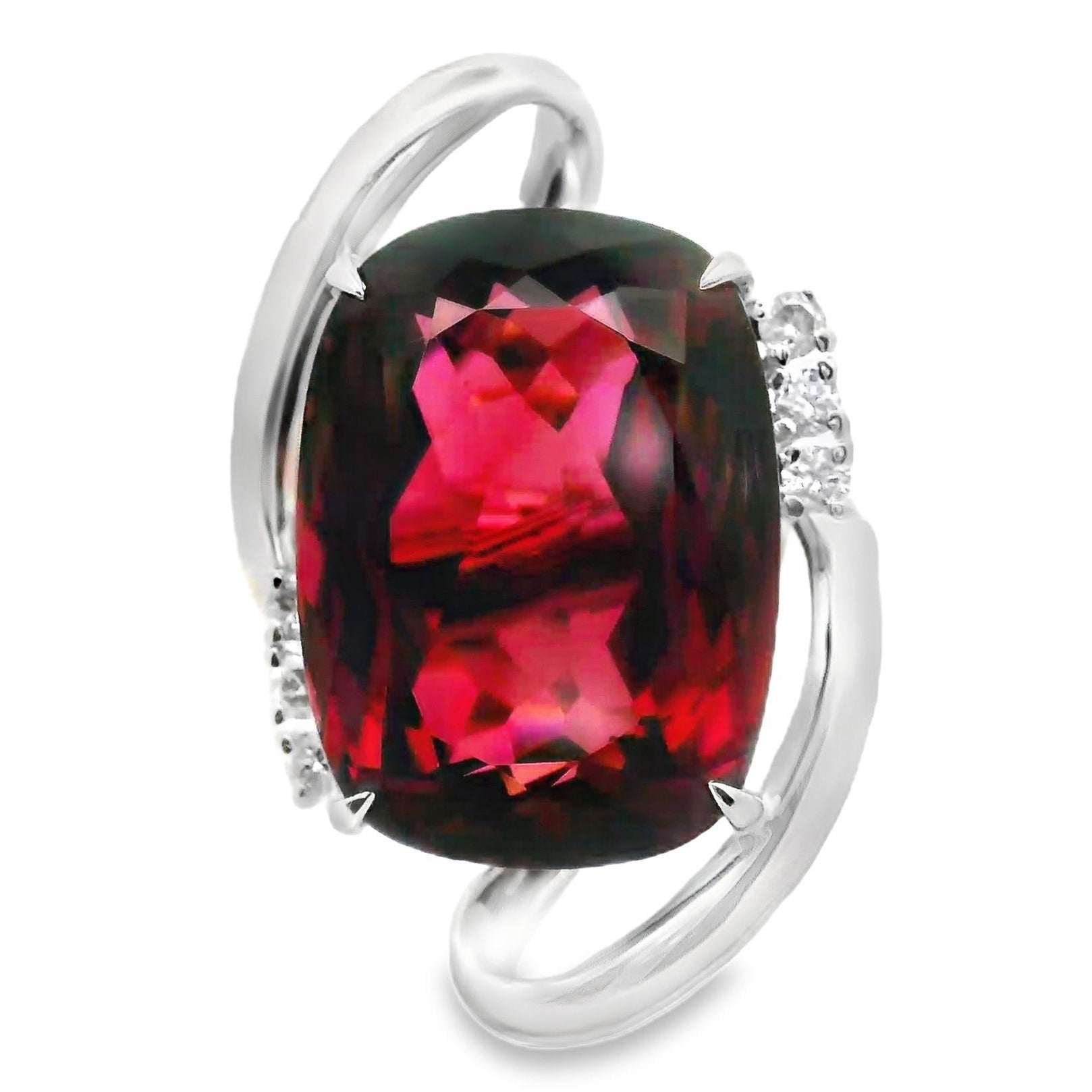 31.41 Carat Pink Tourmaline Diamond Platinum Cocktail Ring