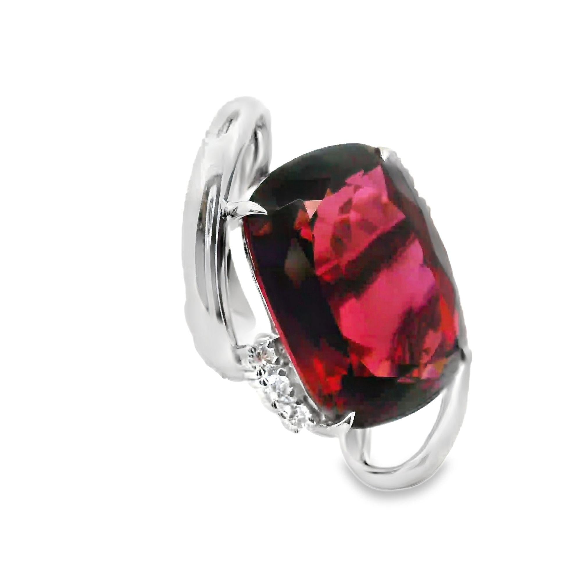 31.41 Carat Pink Tourmaline Diamond Platinum Cocktail Ring