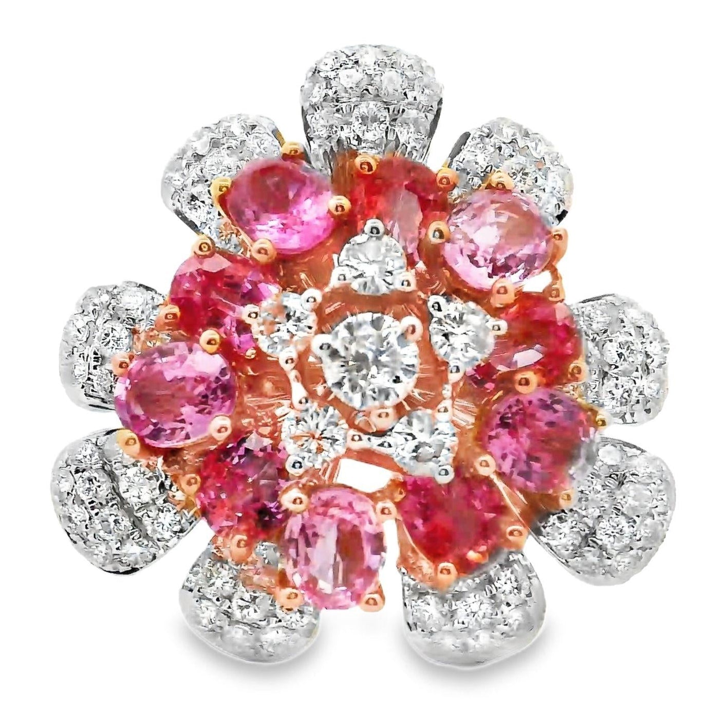 Padparadscha & Pink Sapphire Diamond 18k White Gold Flower Ring