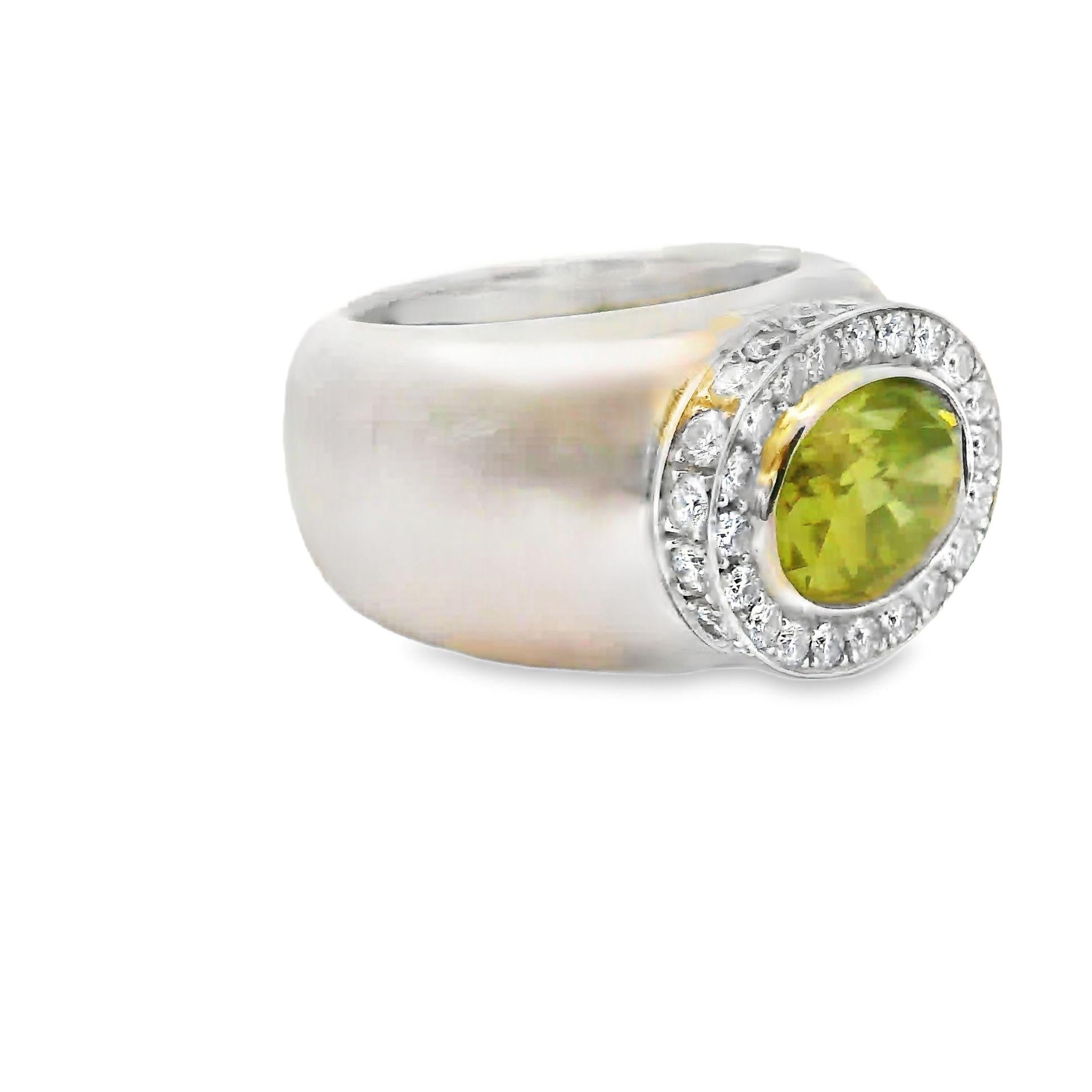 Large Chrysoberyl Diamond 18k White Gold Wide Band Ring, Unisex