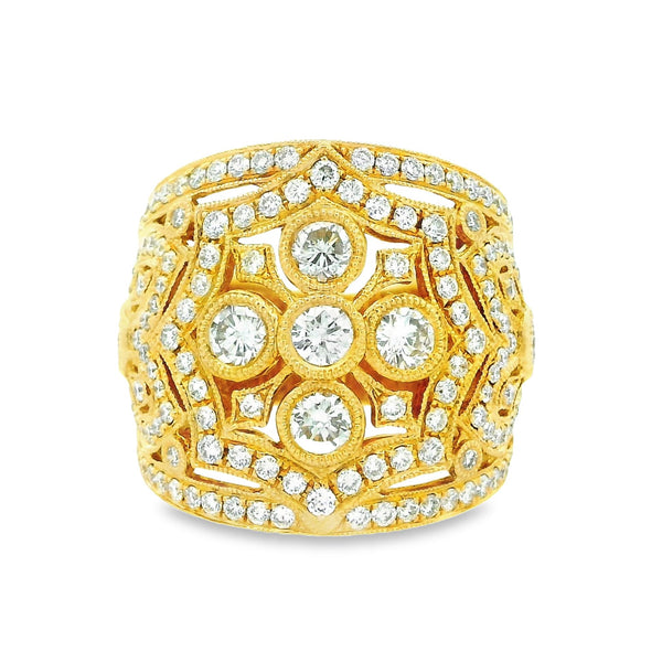 2.23 Carats Diamond Antique-Style 18K Yellow Gold Band Ring