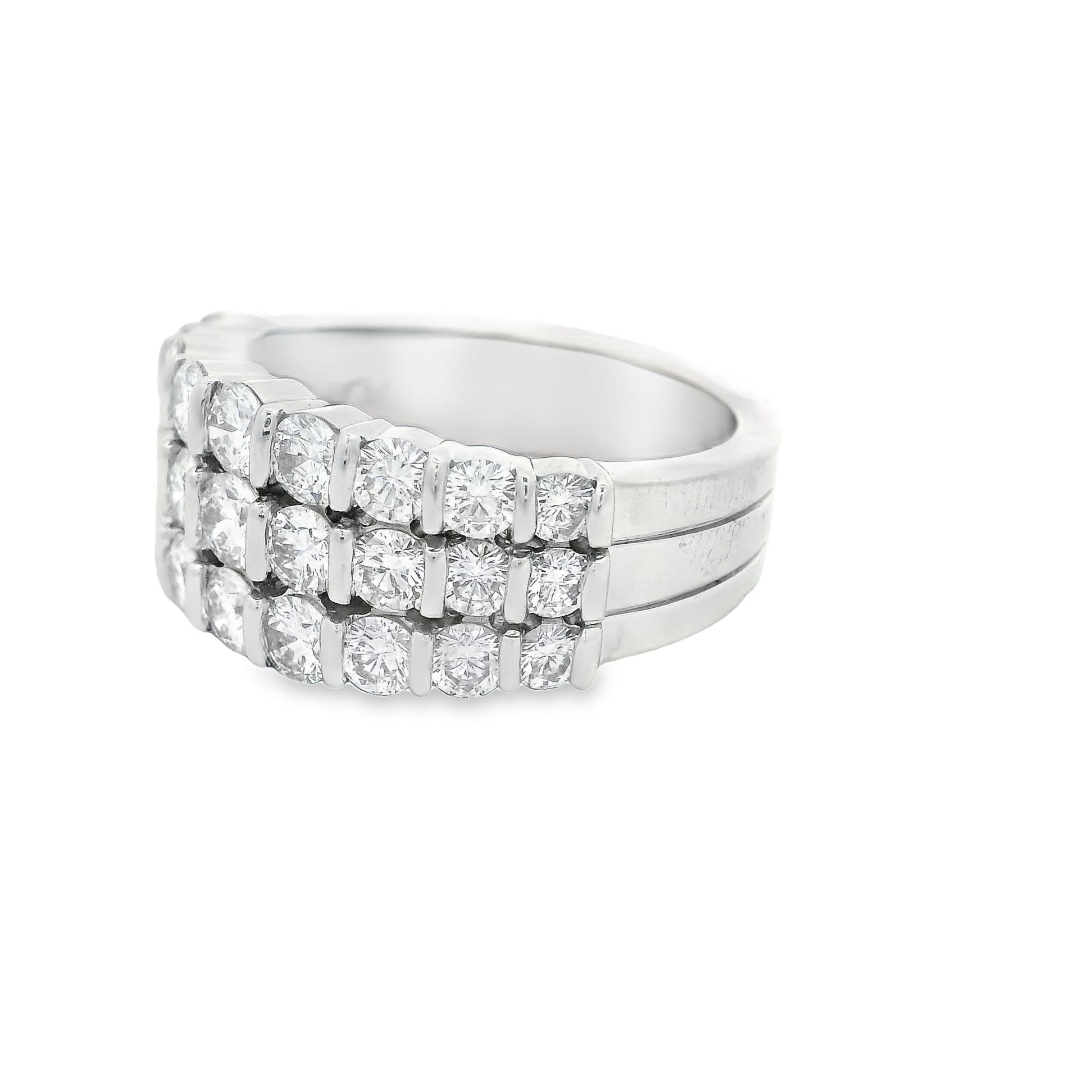 Gemlok Diamond Three Rows Stacked Platinum Ring