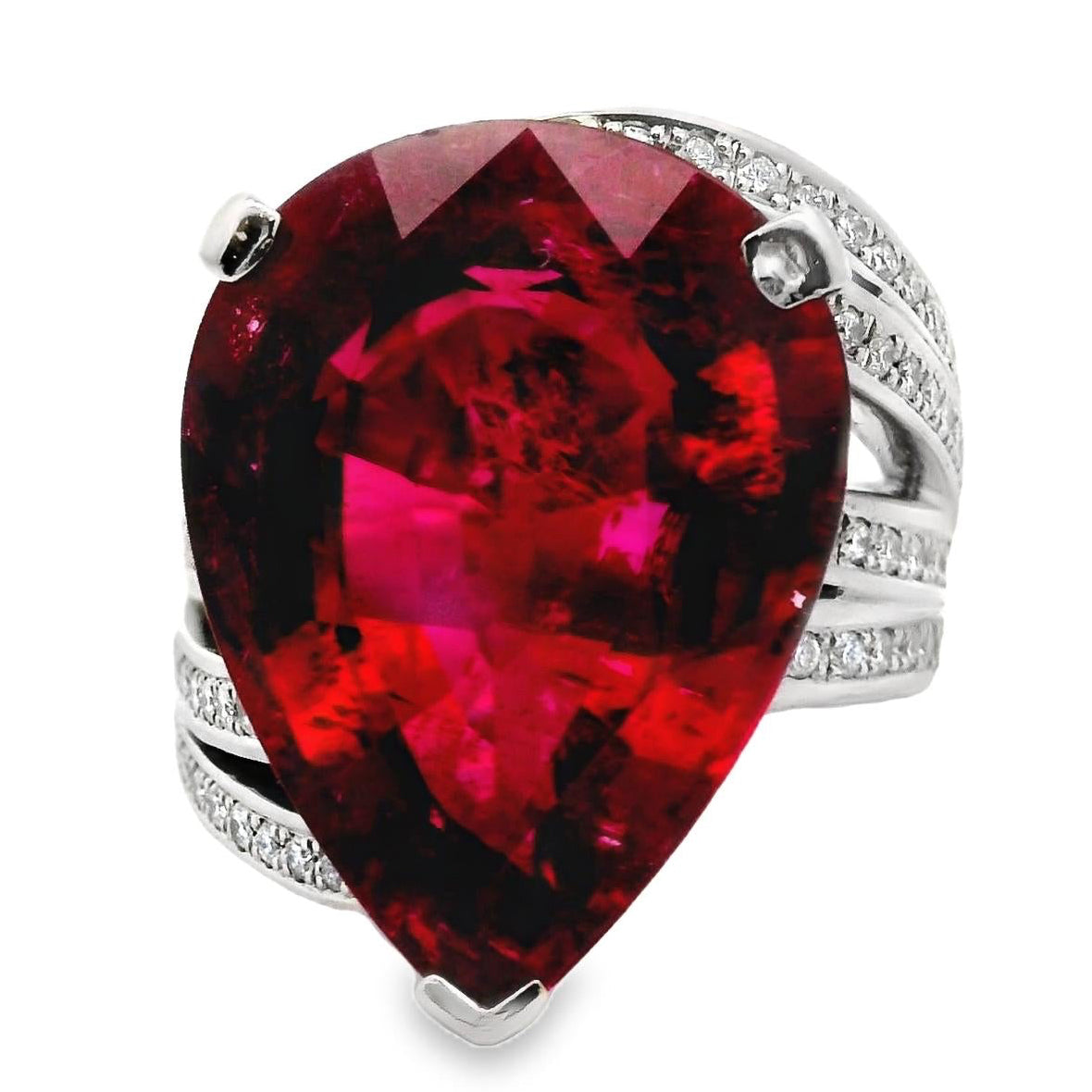 18.65 Carat Rubellite Tourmaline Diamond Platinum Cocktail Ring