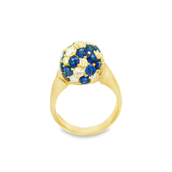 Blue-Sapphire Diamond 18k Yellow Gold Sphere Ring