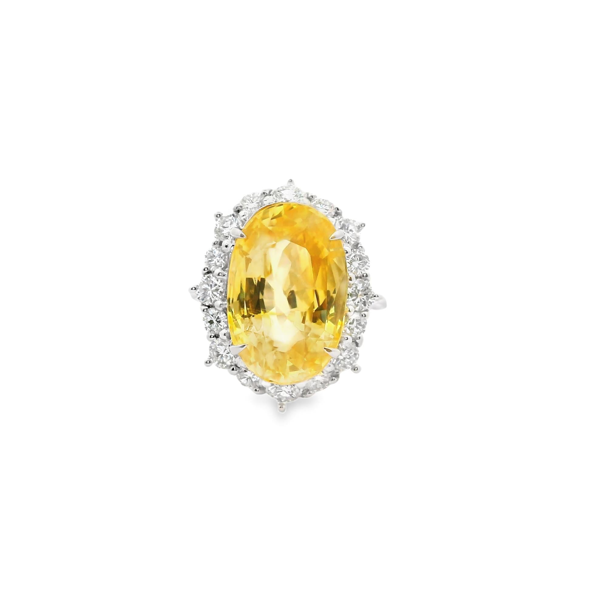 10.49 Carat No-Heat Yellow Sapphire & Diamond Platinum Ring, GIA Certified