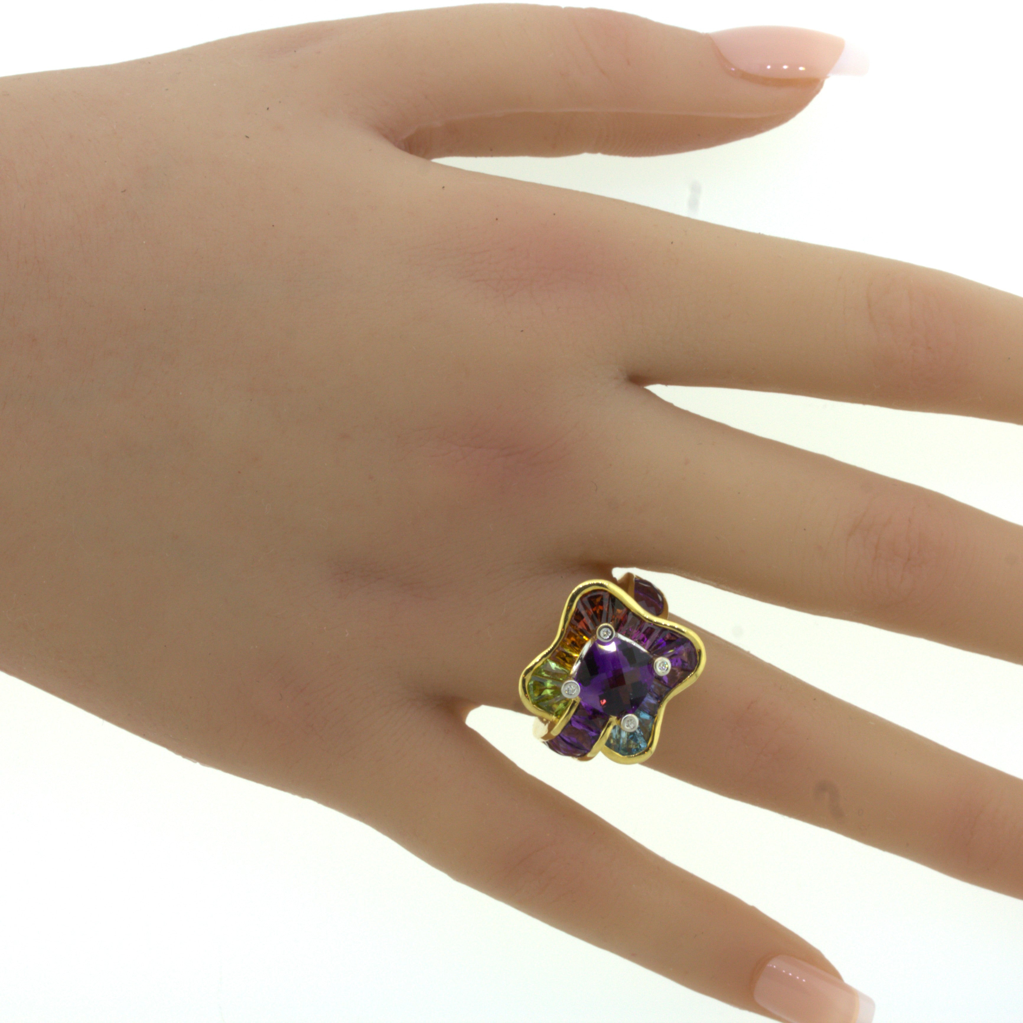 Bellarri Amethyst Diamond Multi-Color Gemstone 18K Yellow Gold Ring