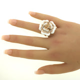 Diamond White-Onyx 18K Rose Gold Camellia Flower Cocktail Ring