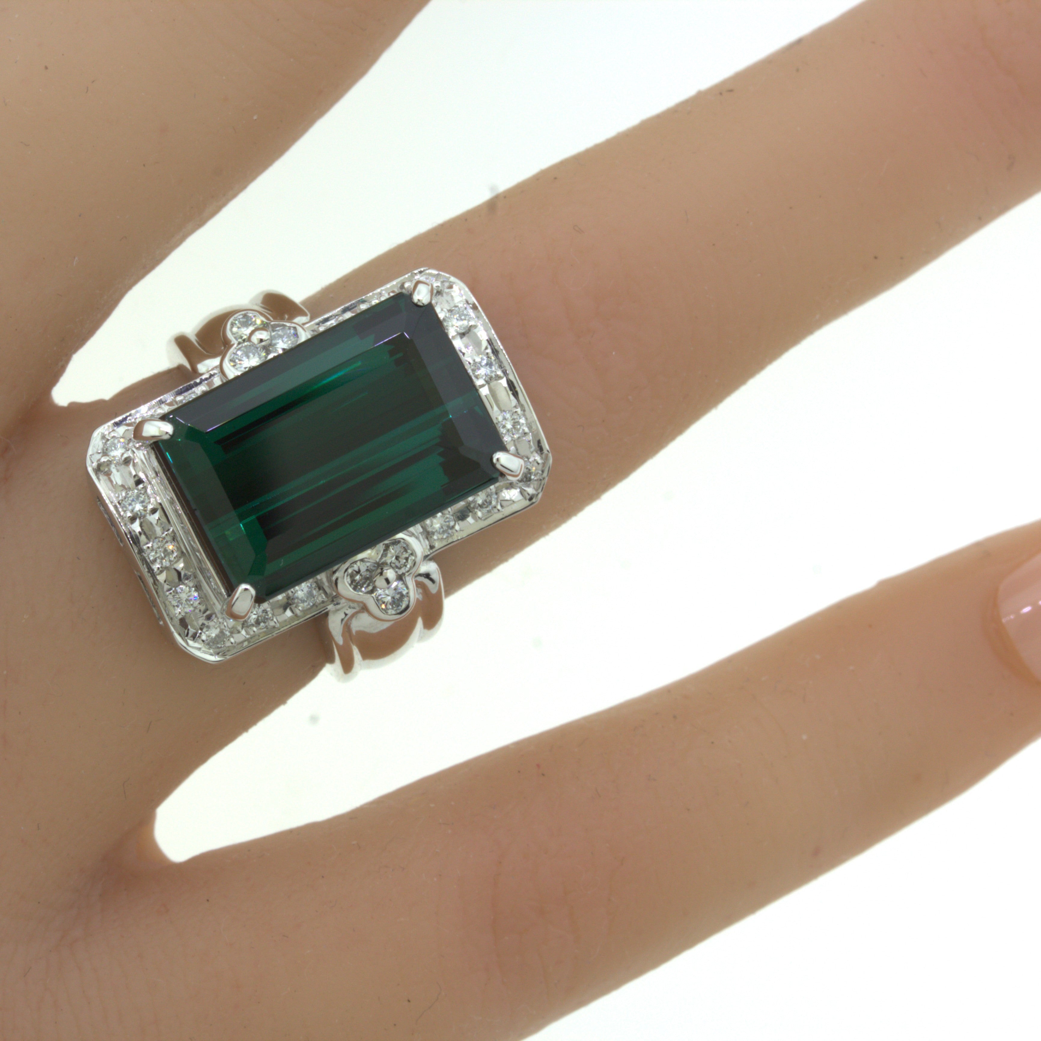 10.92 Carat Indicolite Tourmaline Diamond Platinum Cocktail Ring