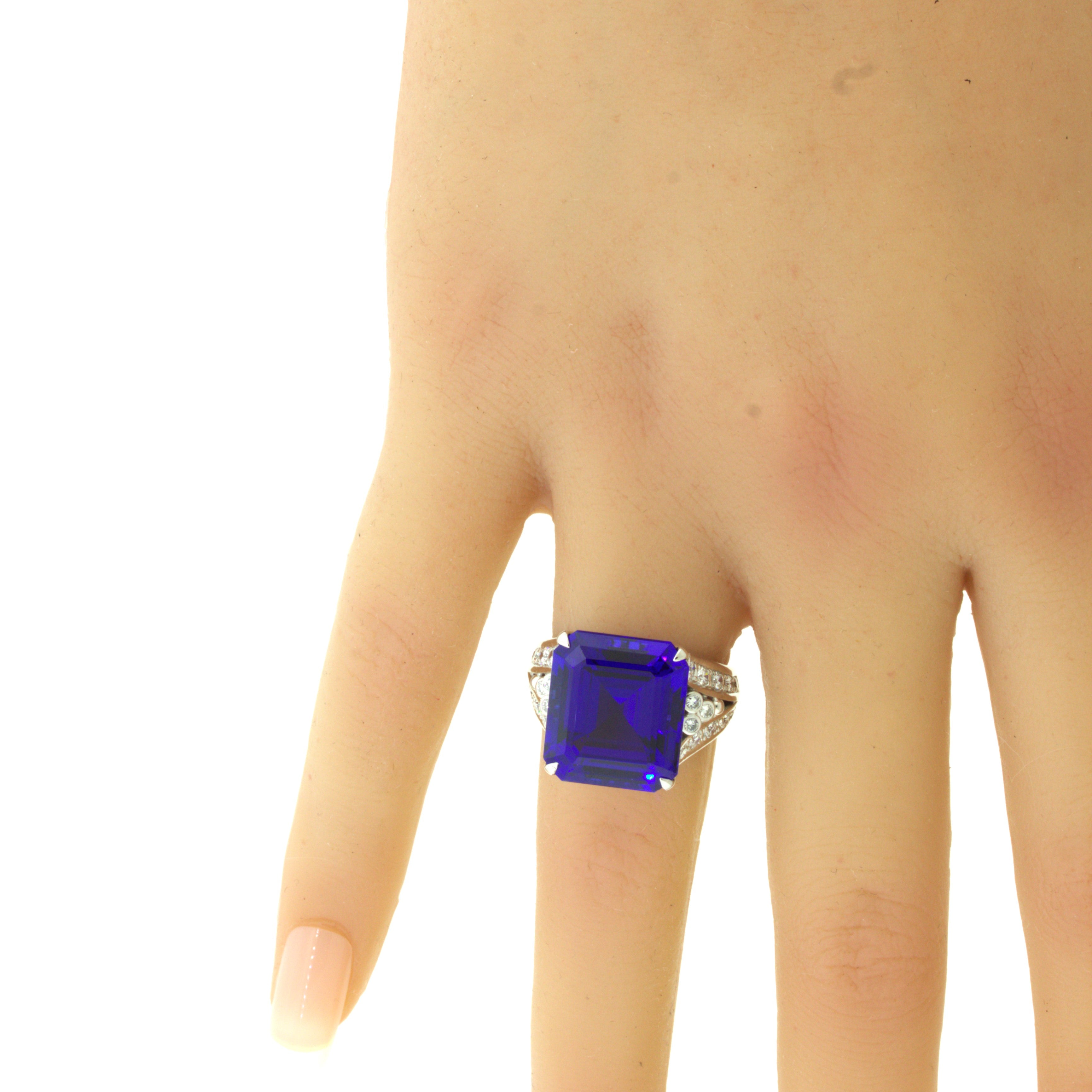 13.66 Carat Tanzanite Diamond Platinum Cocktail Ring