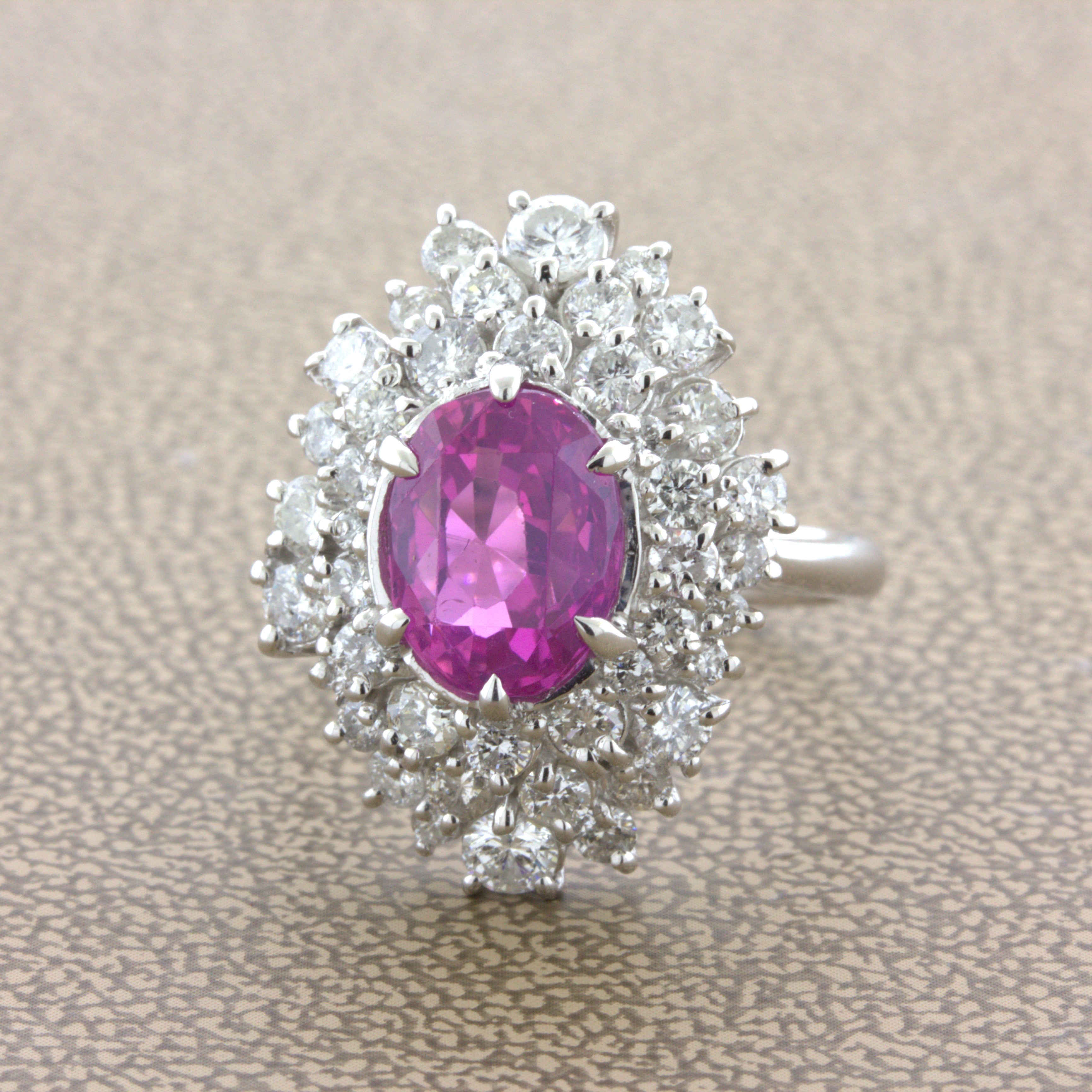 4.25 Carat “Barbie Pink” Sapphire Diamond Platinum Ring, GIA Certified